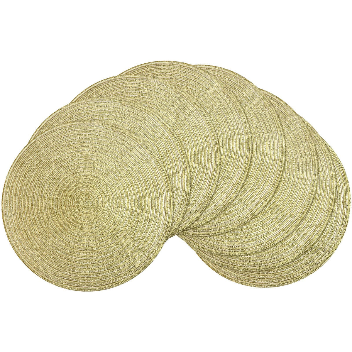 Shacos Glitter Gold Round Braided Placemats Set Of 8 Sparkle Washable 15 Inch Round Table Mats Woven Place Mats For Dining Table