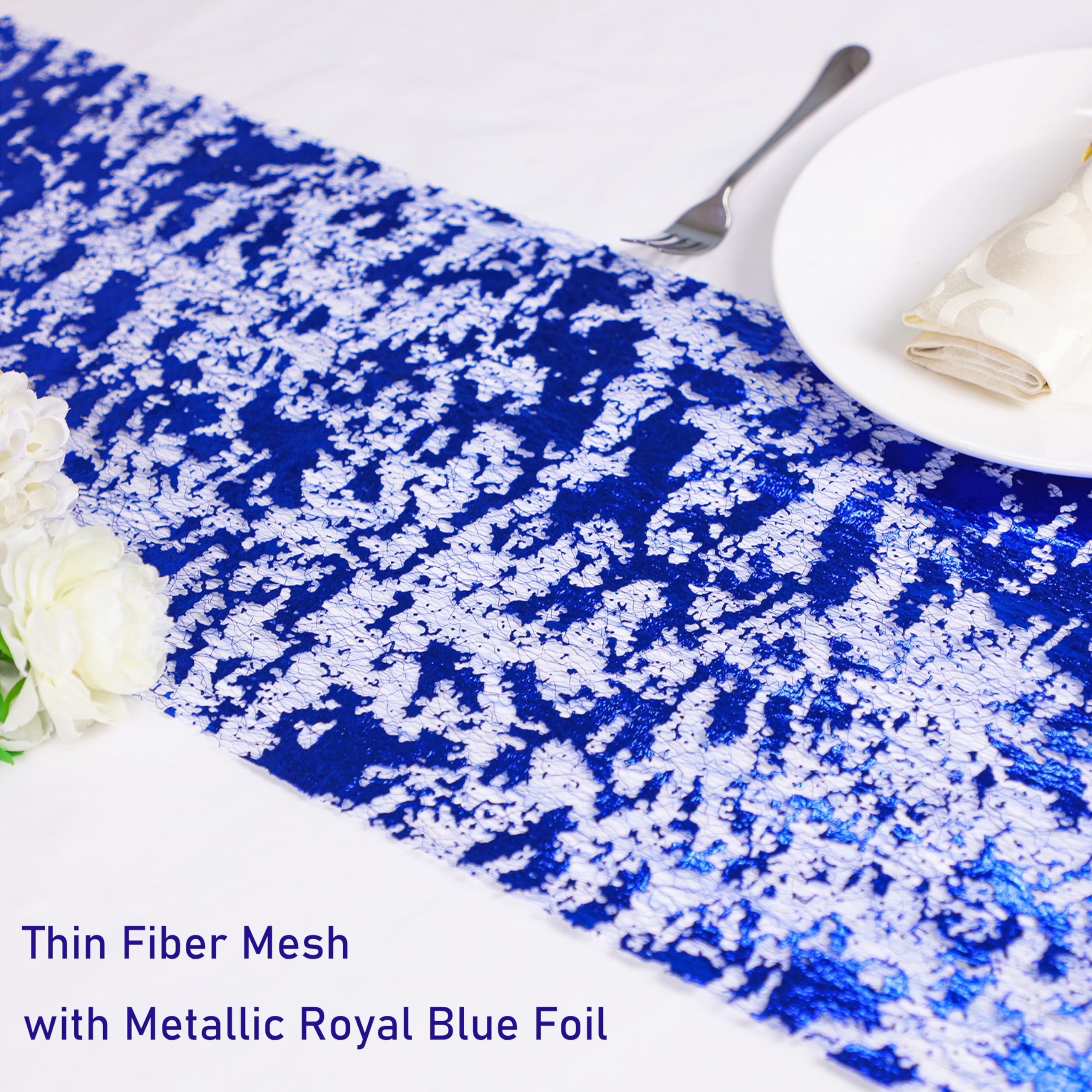 Snowkingdom 2 Pieces Royal Blue Table Runner, Sequin Glitter Foil Metallic Thin Mesh Table Runner Roll 11''X108'' Blue Table Dec