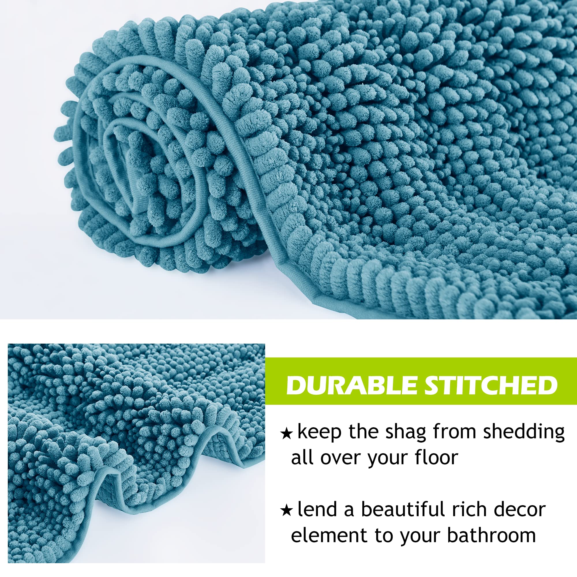 Kgorge Chenille Kitchen Rugs - Non-Slip Water Absorbent Floor Mats For Bathroom Toilet Shower Easy Wash Super Soft Quick Dry Are