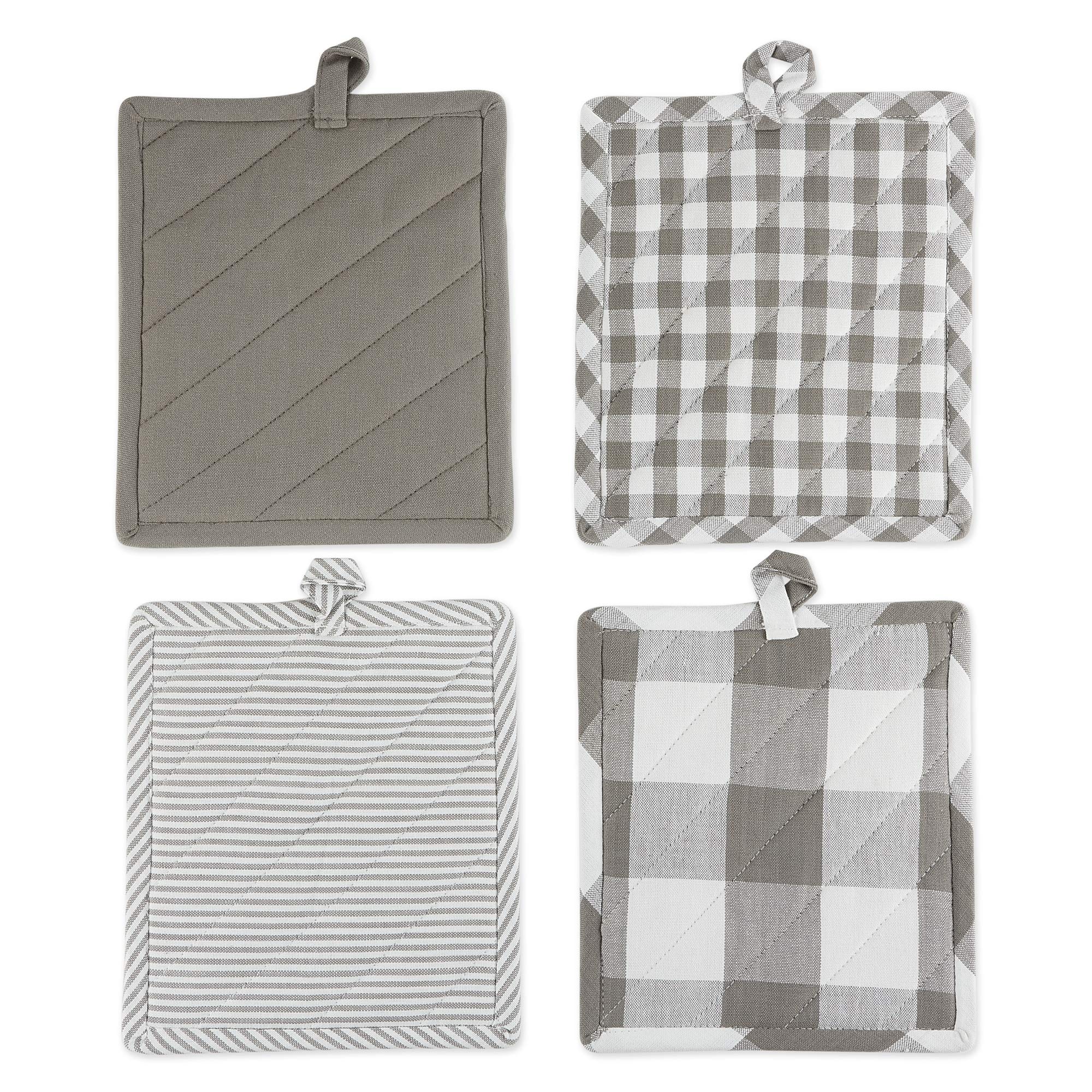 Dii Gingham Check Kitchen Collection, Gray, Potholder Set