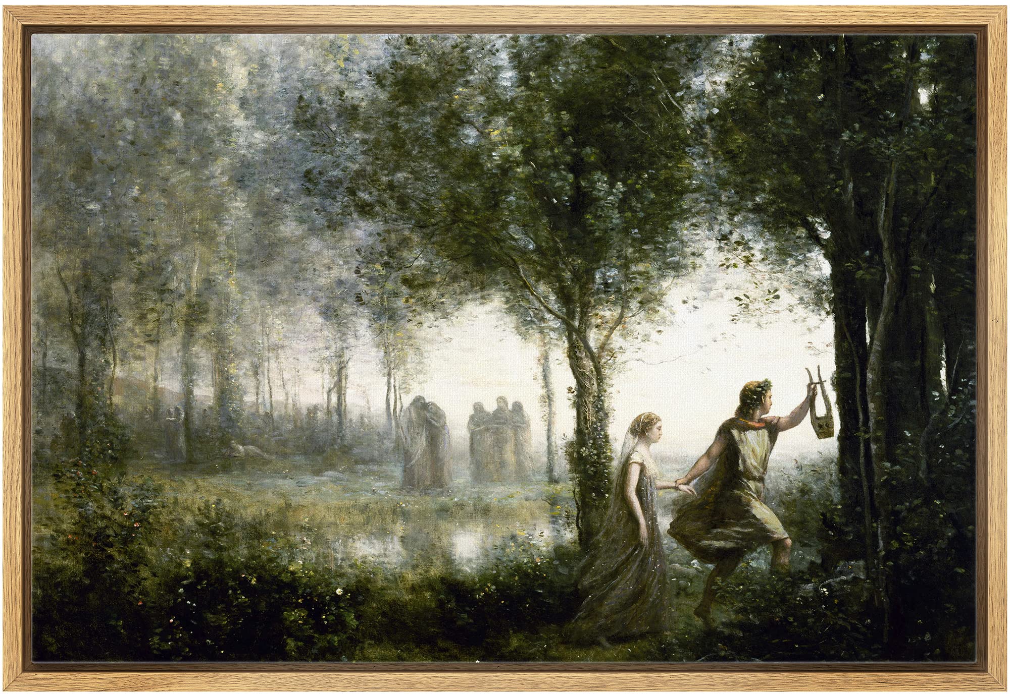 Wall26 - Framed Canvas Orpheus Leading Eurydice From The Underworld By Jean-Baptiste-Camille Corot - Canvas Print Wall Art Famou