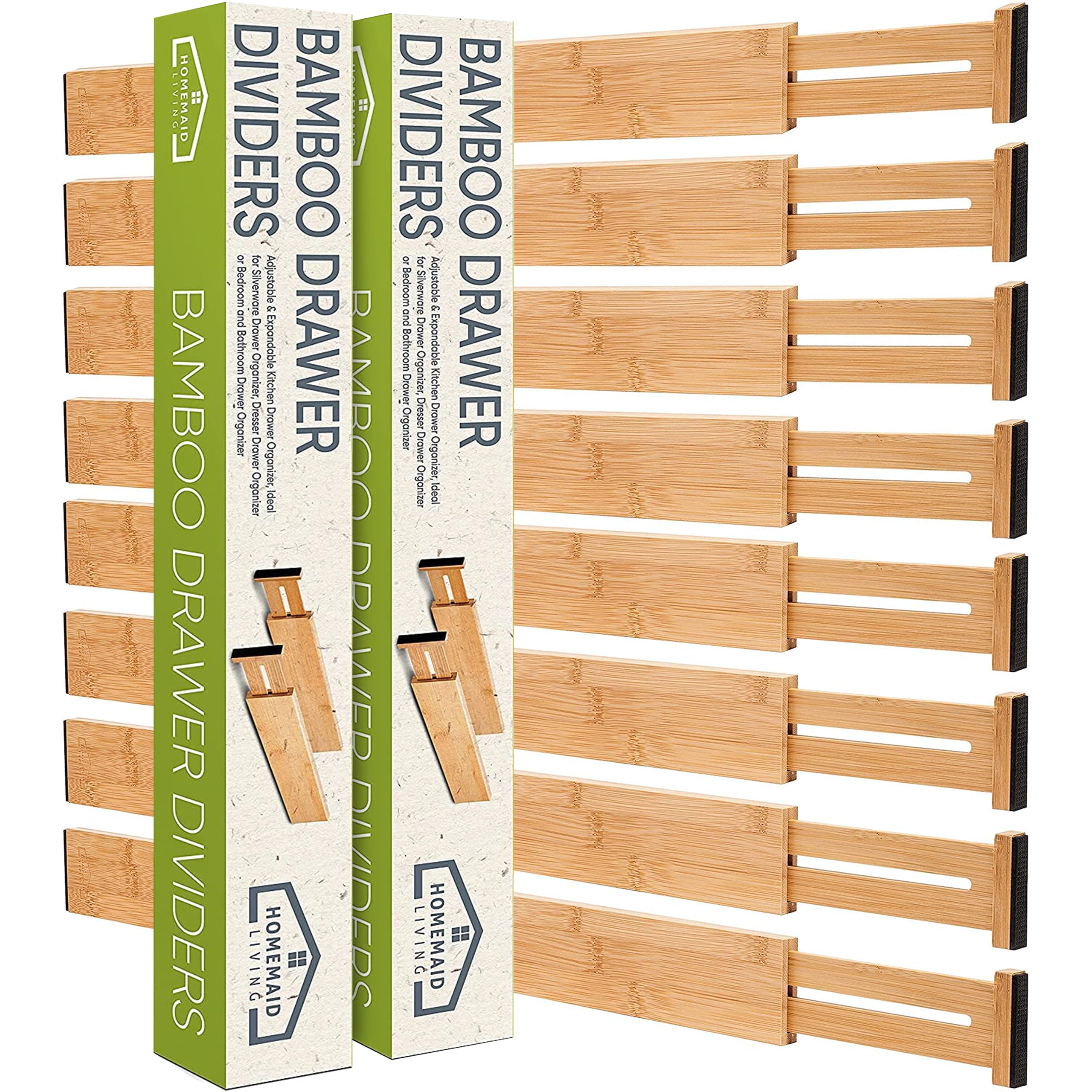 Homemaid Living Bamboo Drawer Dividers Adjustable & Expandable, Kitchen Drawer Organizer, Ideal for Silverware Drawer Organizer,