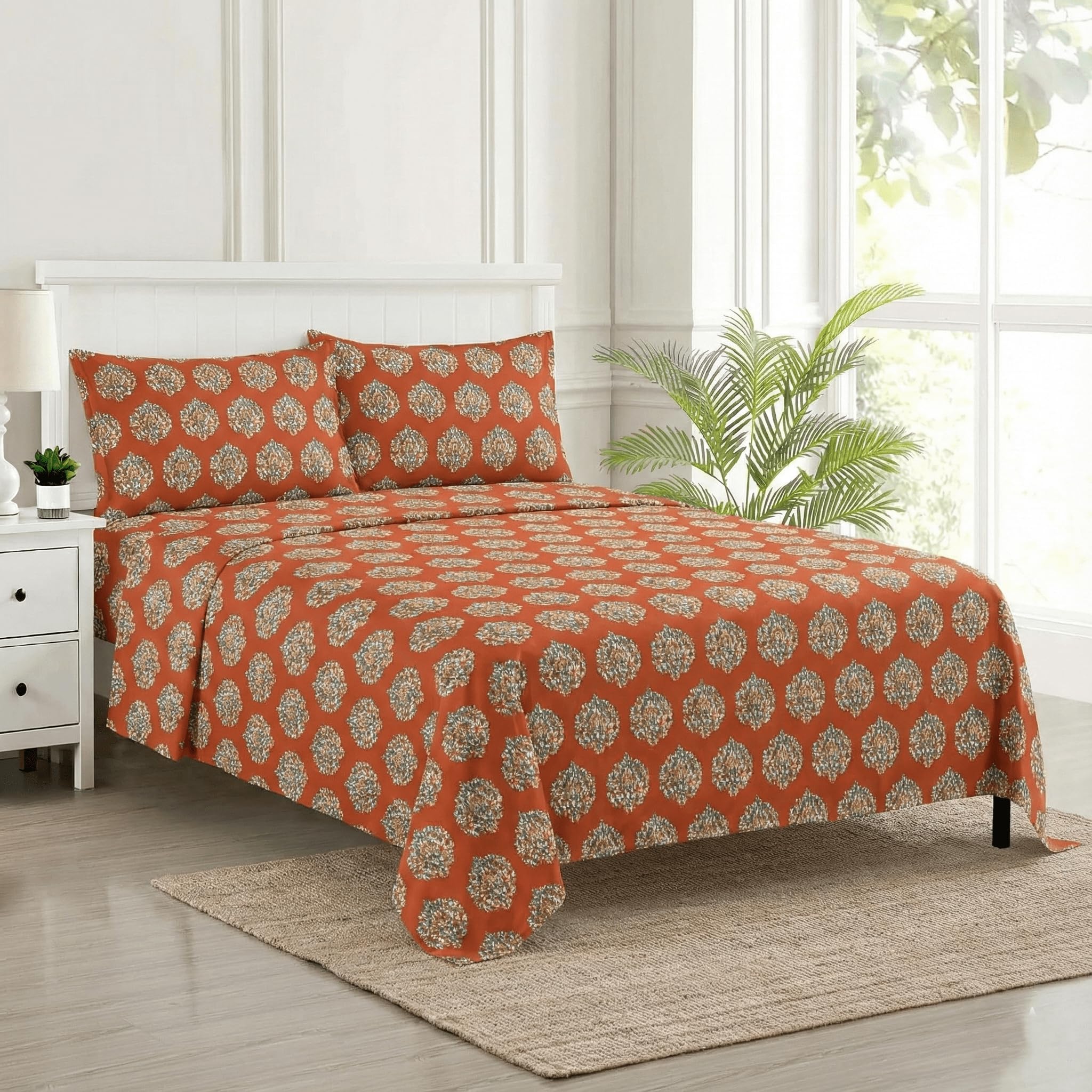 Trance Home Linen 200 Tc 100% Cotton King Size Printed Bedsheet | Bedding Set Of King Size Flat Bed Cover With 2 Pillow Covers (