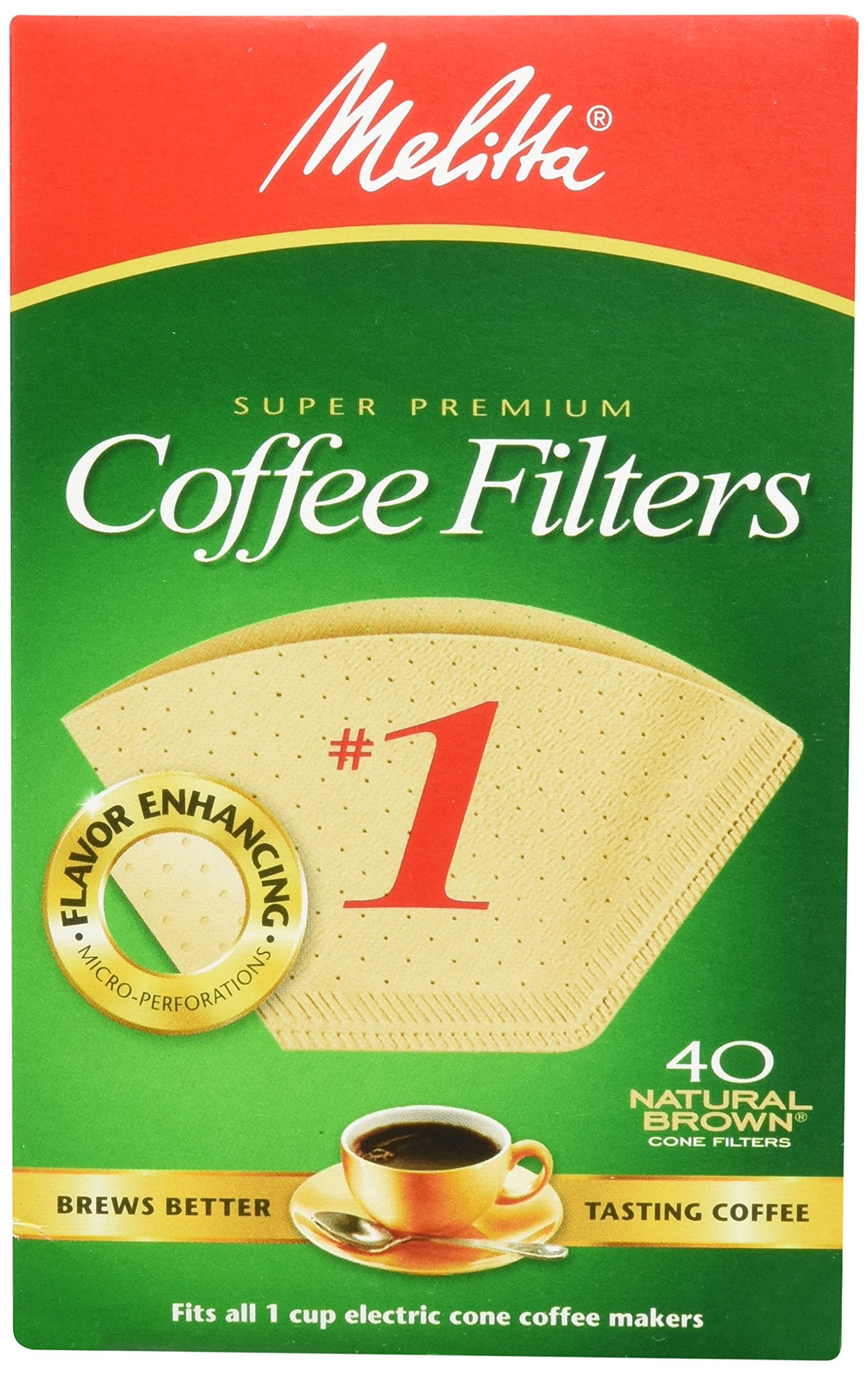 Melitta 620122 40 Count #1 Natural Brown Cone Coffee Filters (Pack Of 5)
