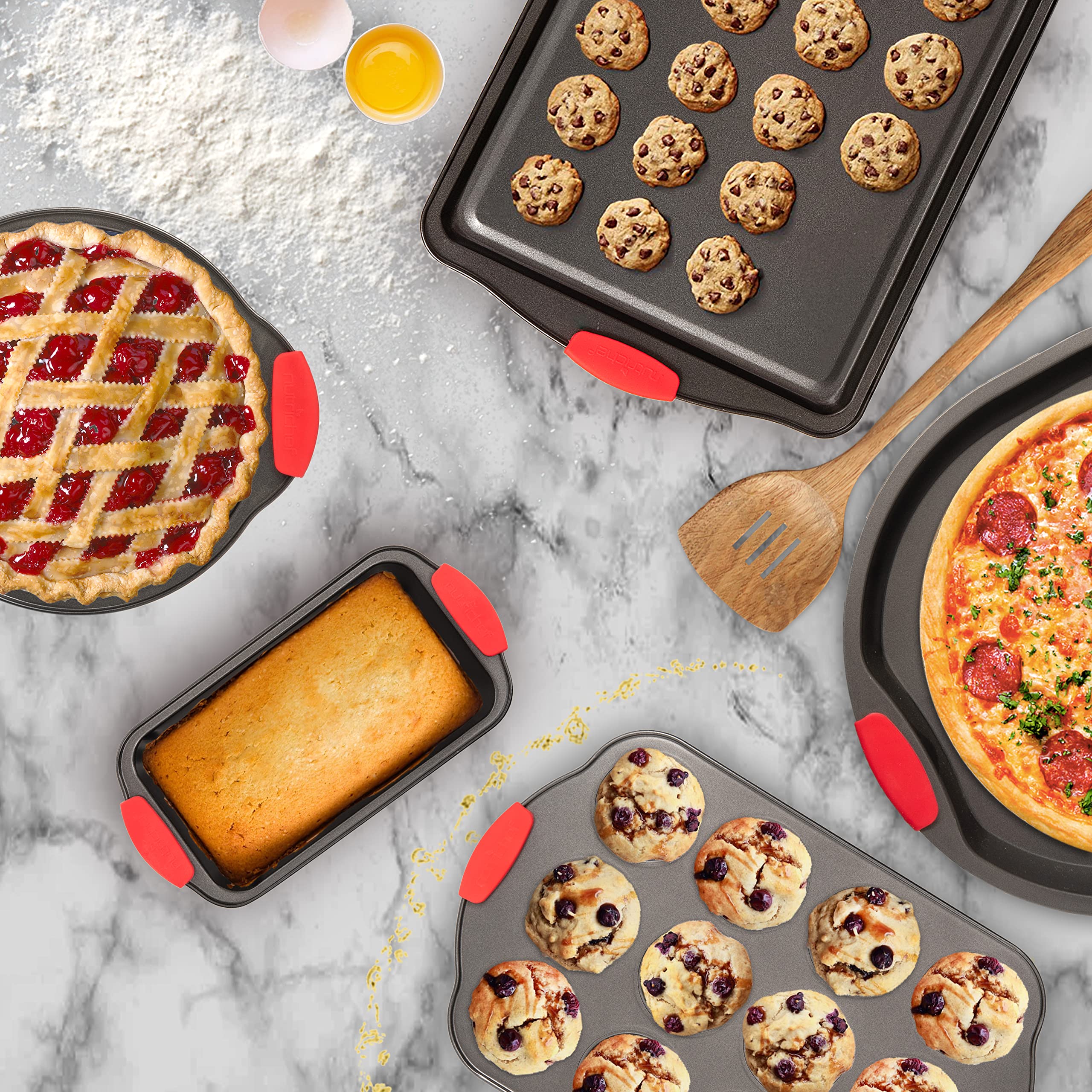 Moss & Stone 9 Piece Baking Pans Set Non Stick, Oven Safe Baking Sheet Set Carbon Steel Non-Stick Ptfe Coating, Bakeware Set Wit