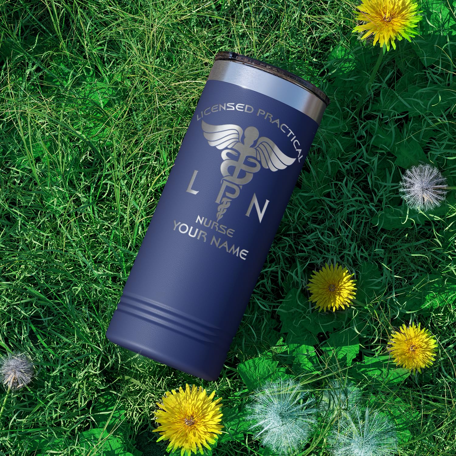 Personalized Lpn Licensed Practical Nurse Gift On Navy Blue 22 Oz Stainless Steel Skinny Tumbler Custom Engraved Gifts For Men A