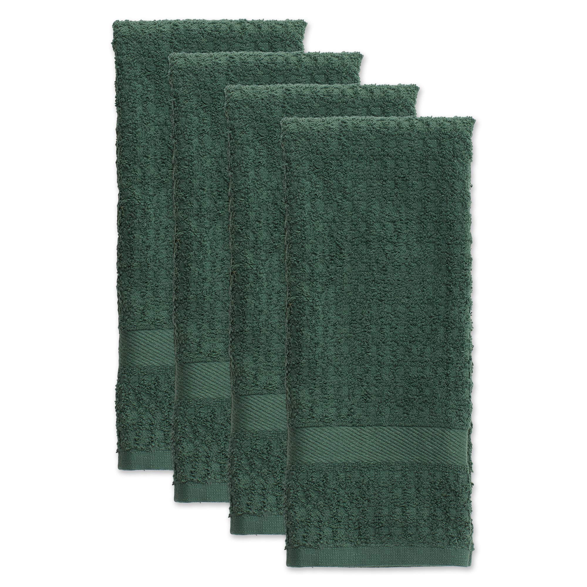 Dii Basic Terry Collection Waffle Dishtowel Set, 15X26, Solid Dark Green, 4 Piece
