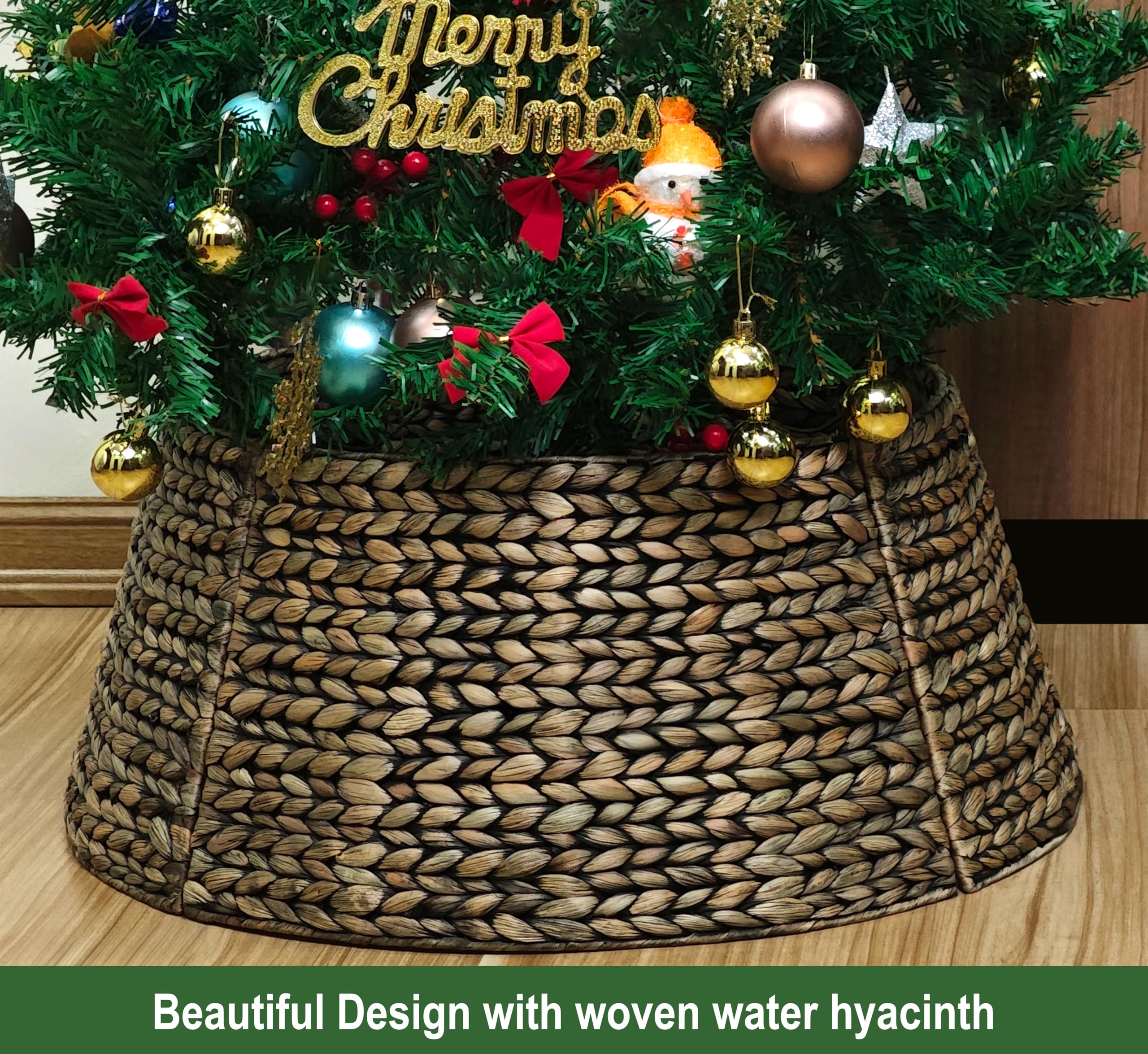 CENBOSS Rattan Christmas Tree Collar, Wicker Tree Skirt & Stand Base Cover (Black Wash, 42 inch)