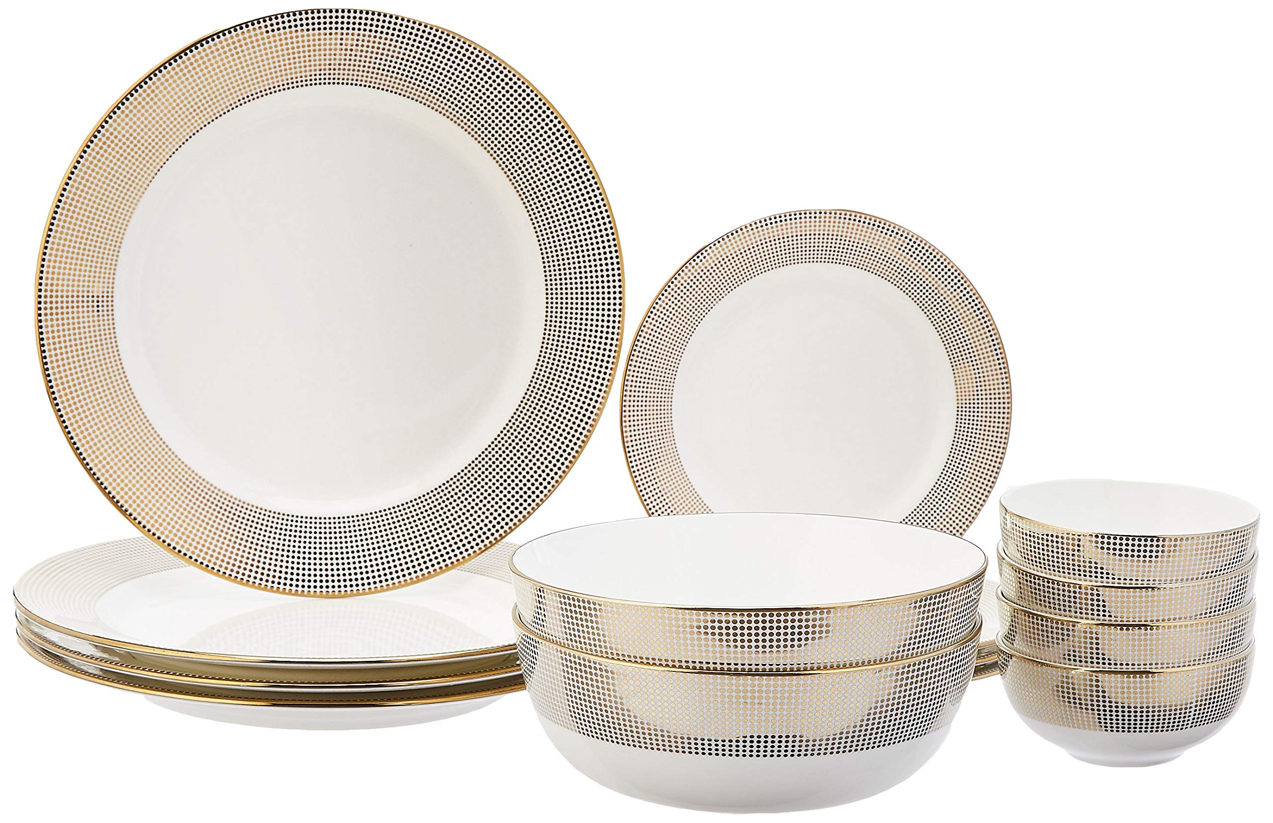 Amazon Brand  Solimo Ceramic Dinner Set  14 Pieces,White,Polka Dot