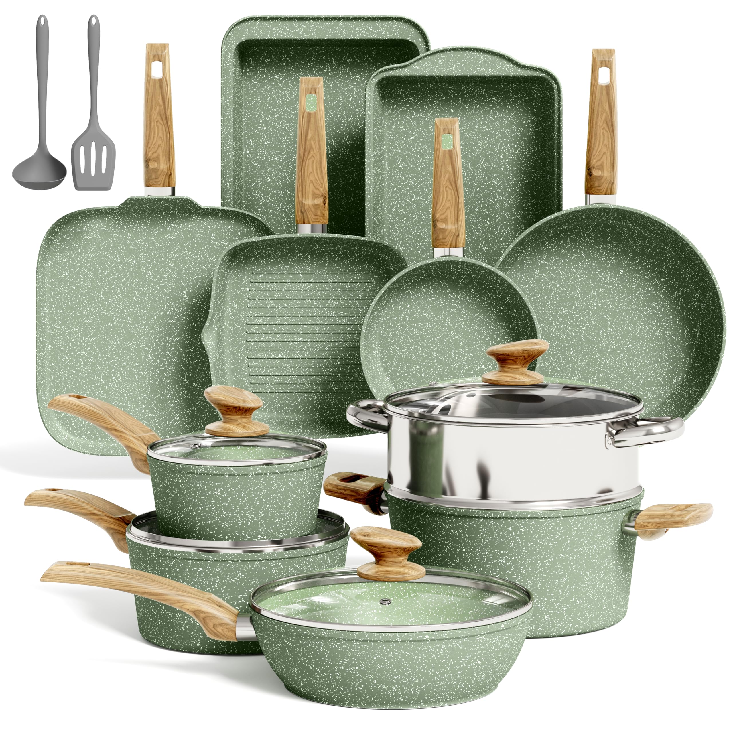 Kitchen Academy 17Pcs Pots and Pans Set Non Stick, Induction Cookware