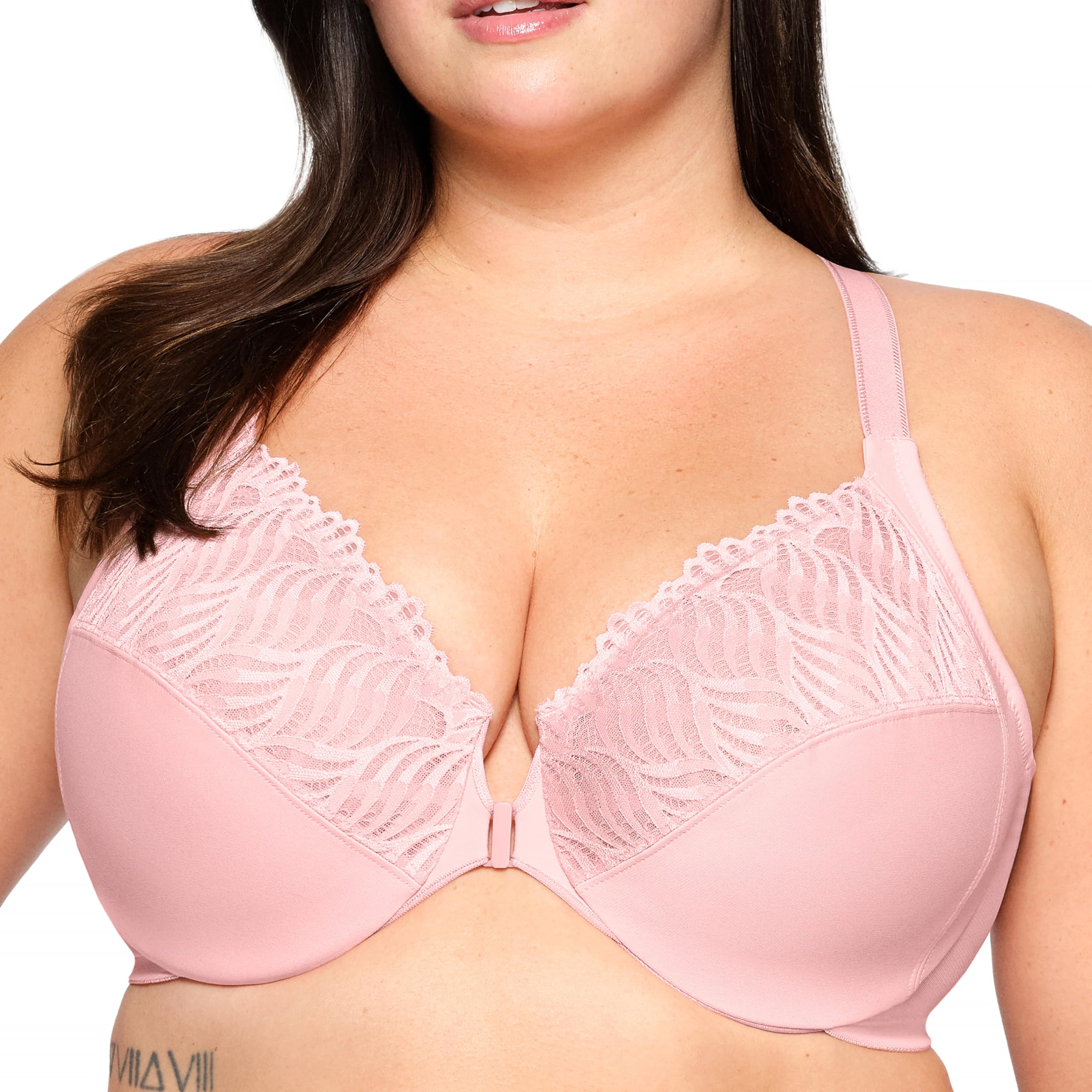Glamorise Full Figure Plus Size Front-Closure T-Back Wonderwire Bra Underwire 1246 Pink Blush