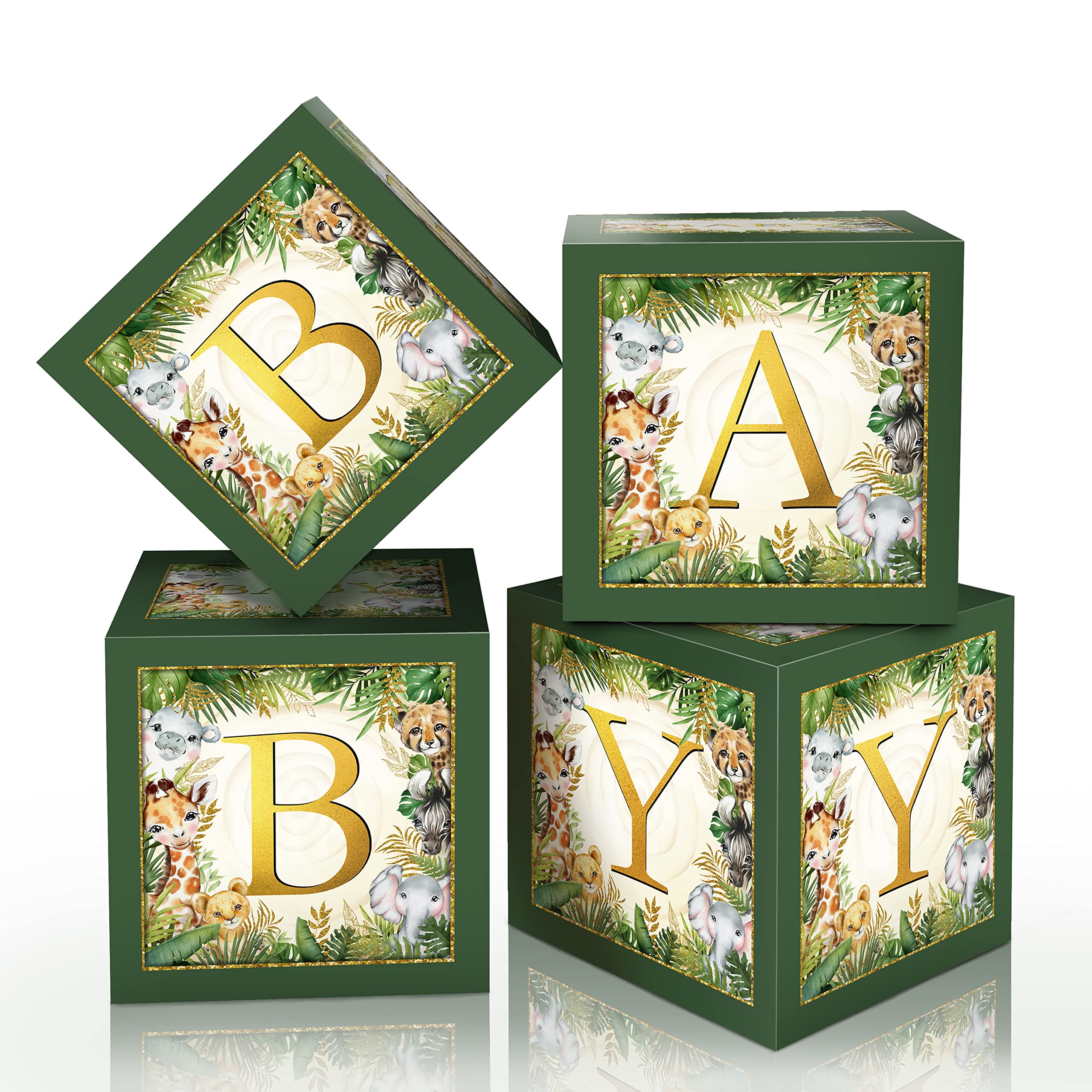 Jungle Safari Baby Boxes With Letters For Baby Shower Decorations Boy Girl Jungle Animal Theme Decor Balloon Blocks For Jungle S