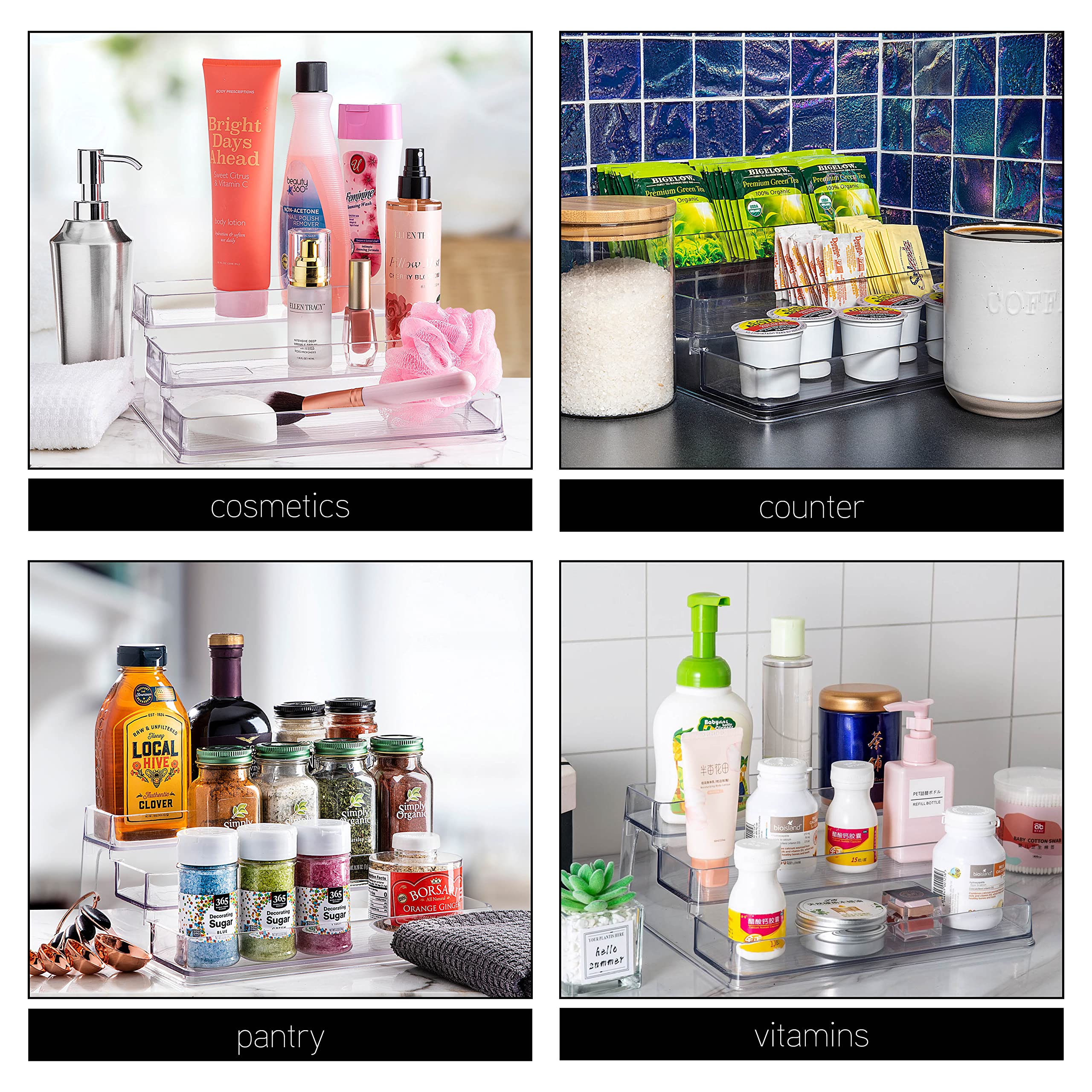 Simplemade Clear Spice Rack - 2 Pack Three-Tiered Shelf, Countertop, And Cabinet Storage And Spice Organizer For Kitchen, Bathro