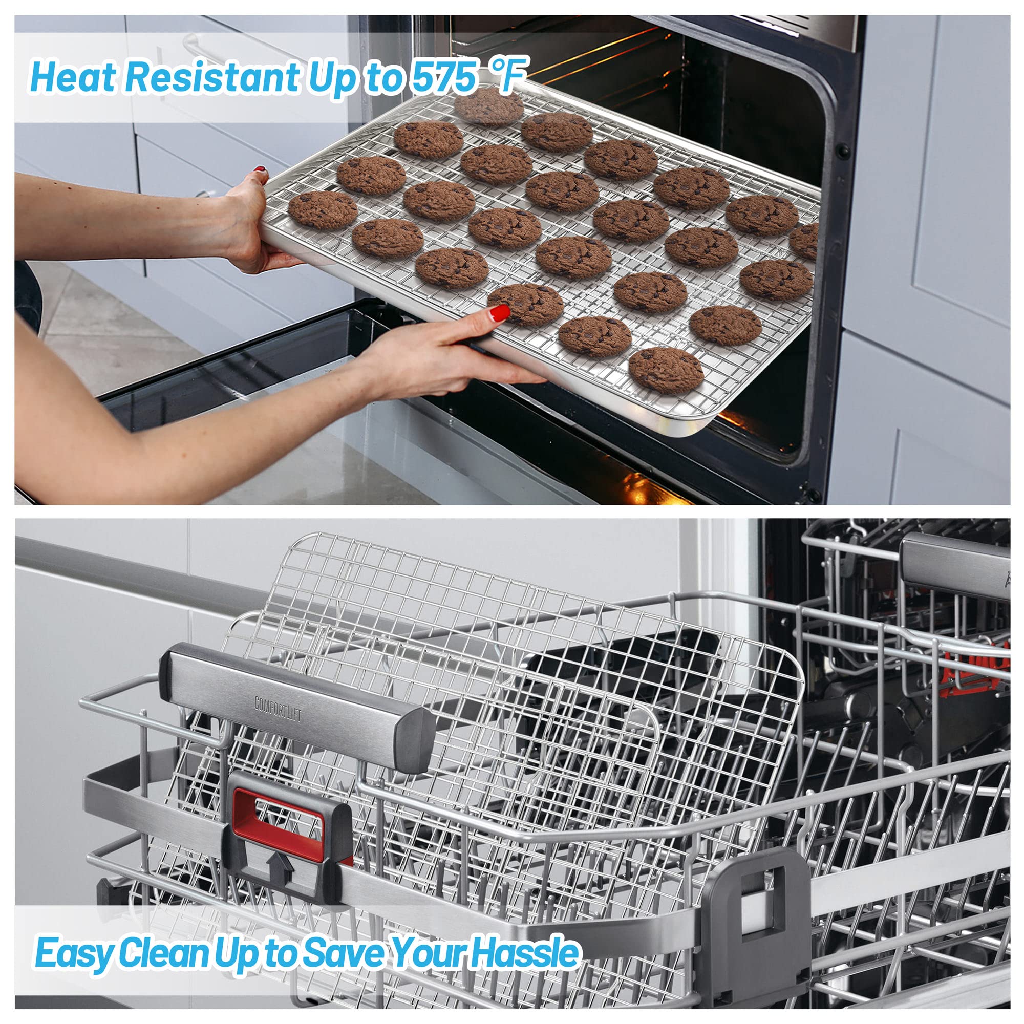 Teamfar Cooling Rack Set Of 4, Stainless Steel Grid Cooking Roasting Racks For Various Size Baking Sheet Toaster Oven Pan, Healt