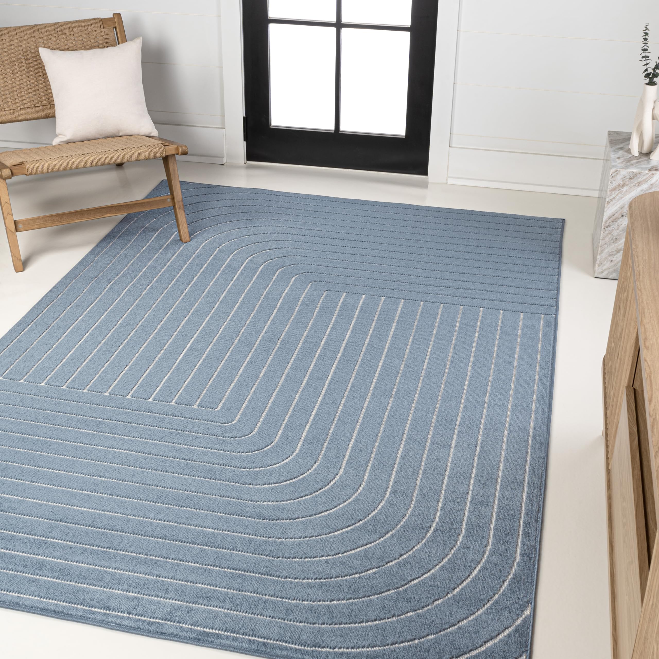 JONATHAN Y SCN101D-3 Odense High-Low Minimalist Angle Geometric Dark Blue/Cream 3 ft. x 5 ft. Indoor/Outdoor Area Rug for Patio,
