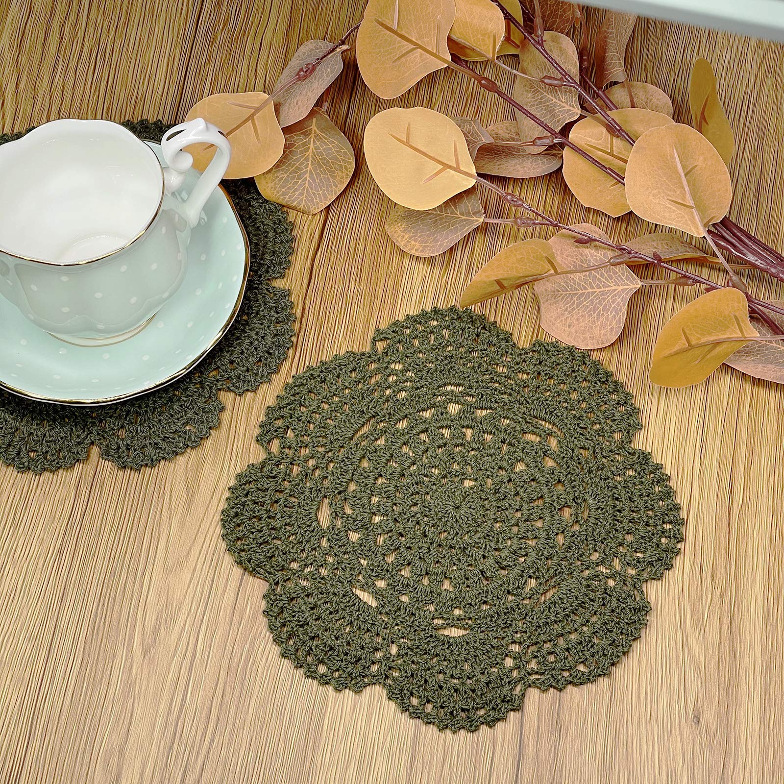 Phantomon 8 Inch Doilies Crochet Round Lace Doily Handmade Placemats 100% Cotton Crocheted Coasters, Pack Of 4 (Green)