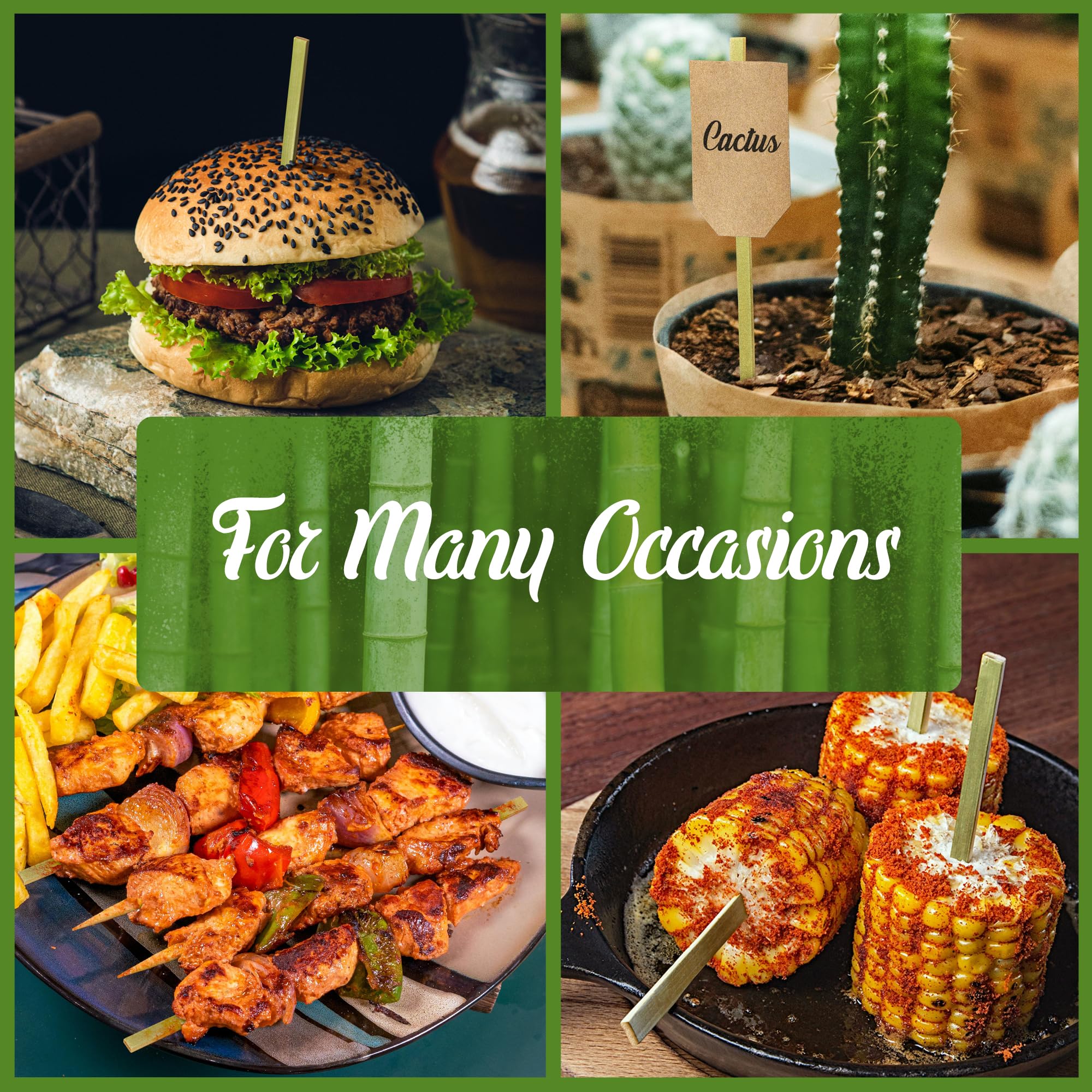 Bamboomn Flat Sticks Bamboo Kebab Food Drink Skewers - 7.1'' - 300Pcs