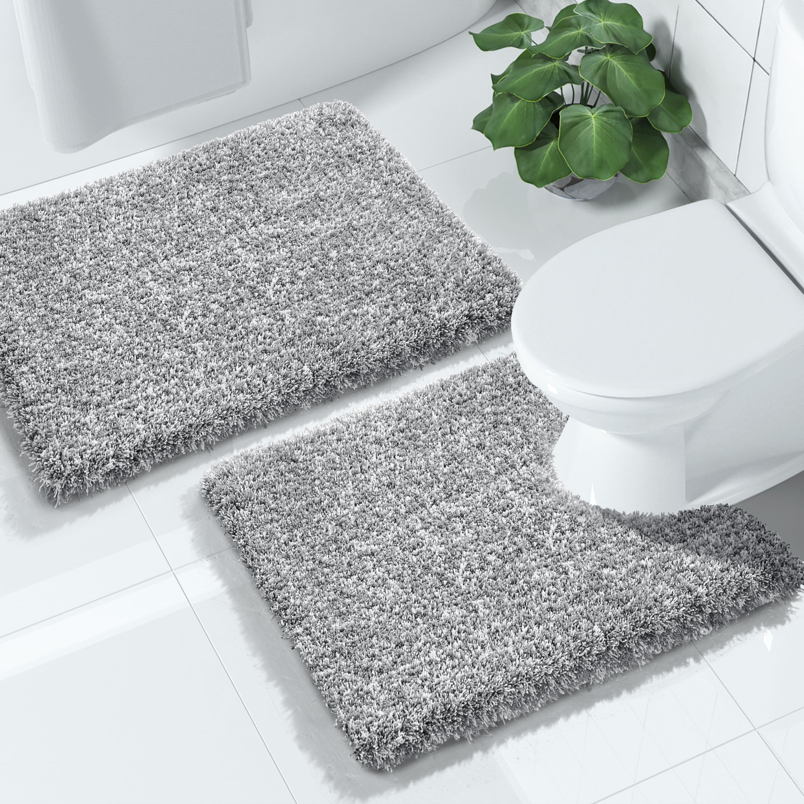 Yimobra Fluffy Bathroom Rugs Sets 2 Piece, Shaggy Toilet Rug U Shaped, Soft Non Slip Bath Mat,Thick Plush Shower Rug,Water Absor