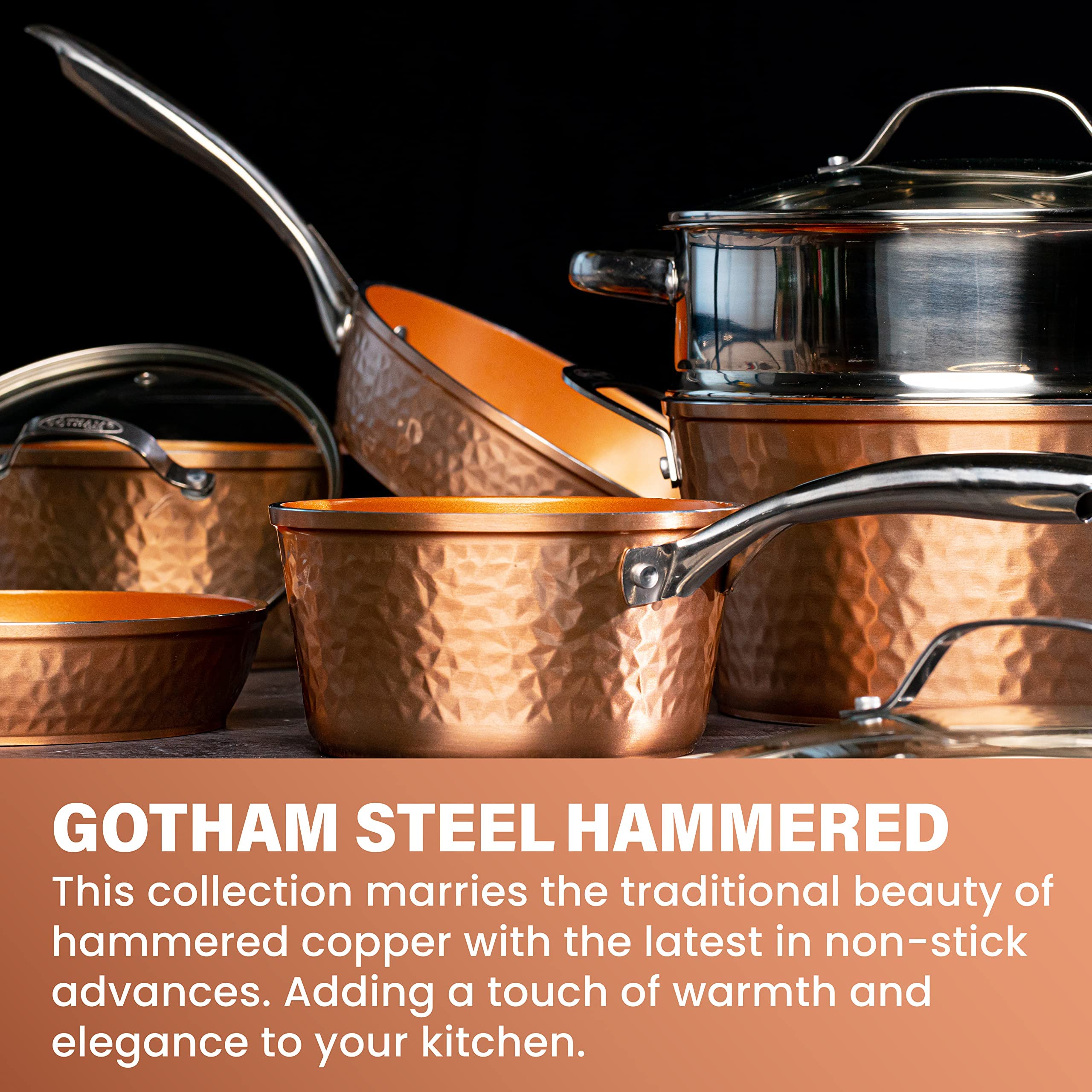 Gotham Steel Hammered Copper Collection - 20 Piece Premium Pots and Pans Set Nonstick Ceramic Cookware + Bakeware Set for Kitche