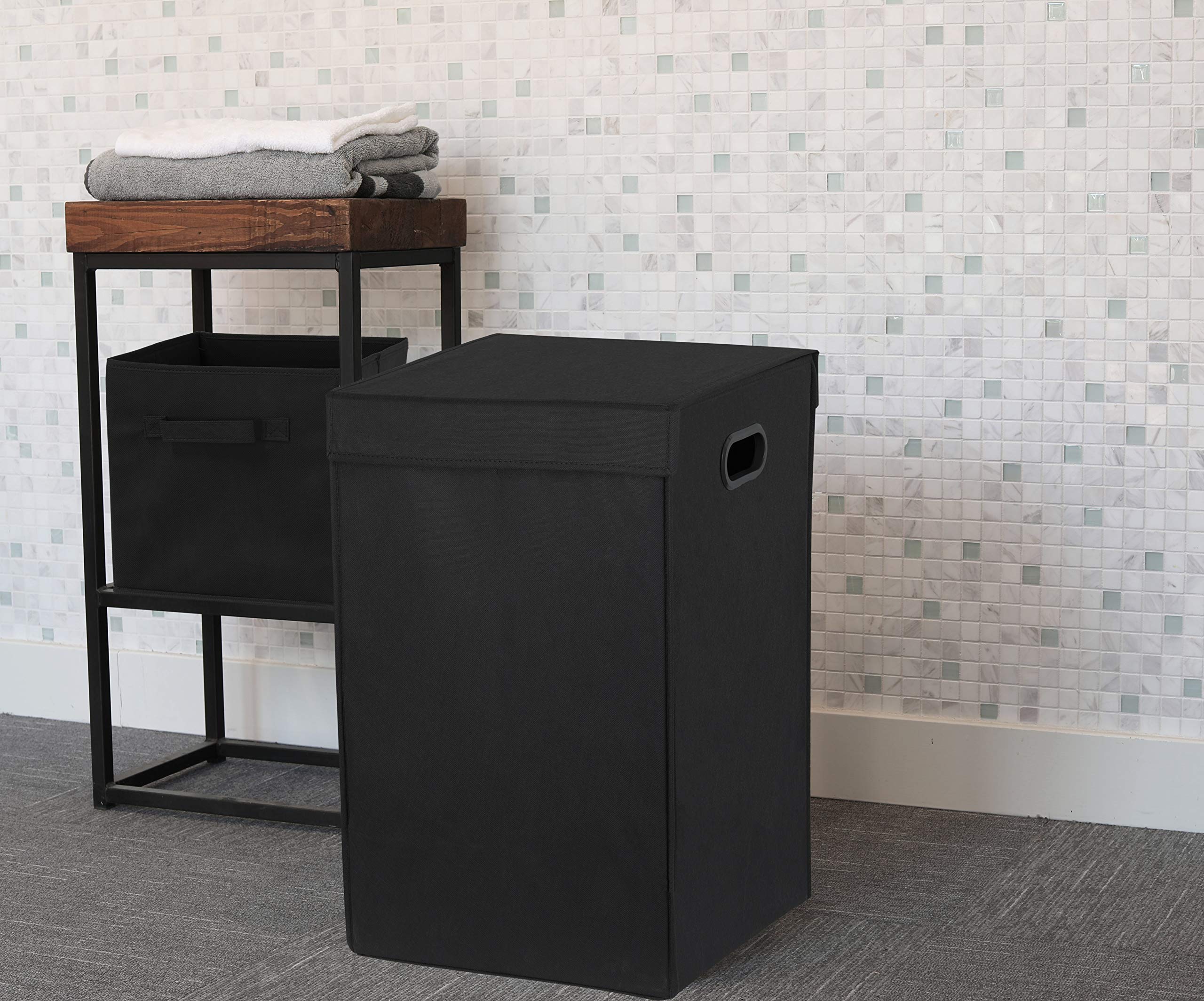 Simple Houseware Foldable Laundry Hamper Basket With Lid, Black