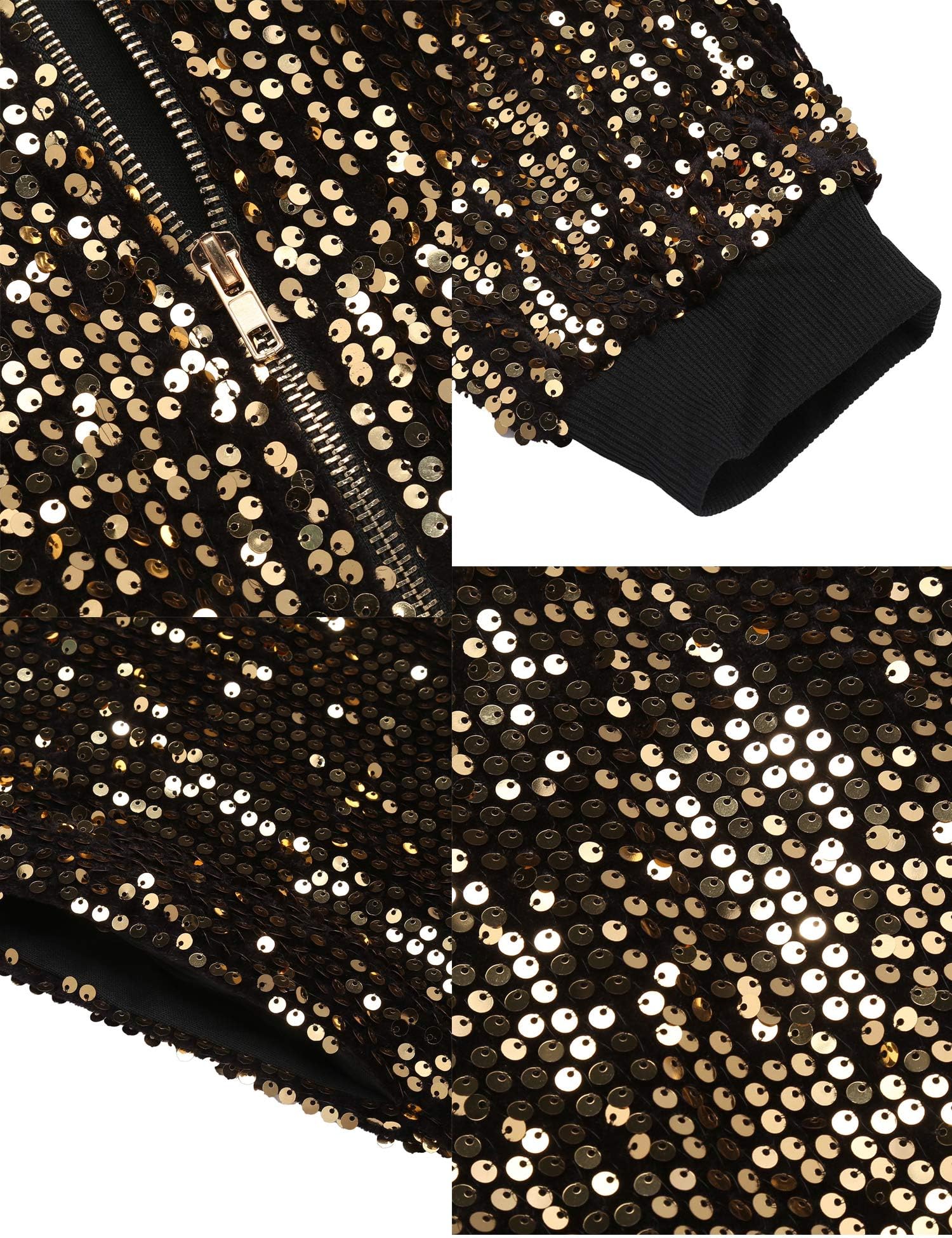 Involand Womens Sequin Jacket Plus Size Sparkle Long Sleeve Jackets Front Zip Loose Casual Blazer Bomber Jacket With Pockets