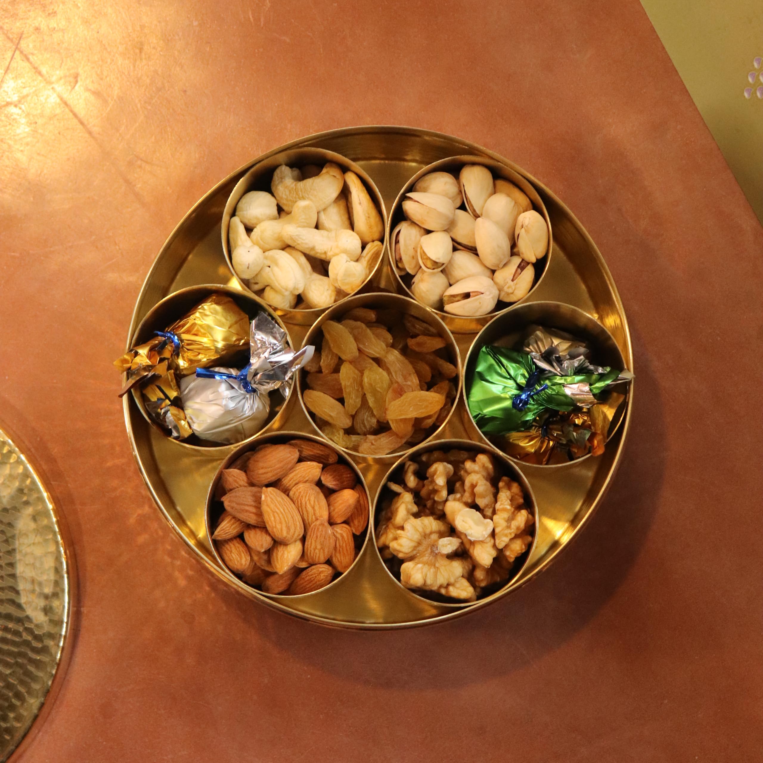 Zishta Traditional Brass Spice Box  Medium Without Tin Coating | Anjaraipetti | Masala Dani Spice Box/Dabba/Organiser Set |(Tot