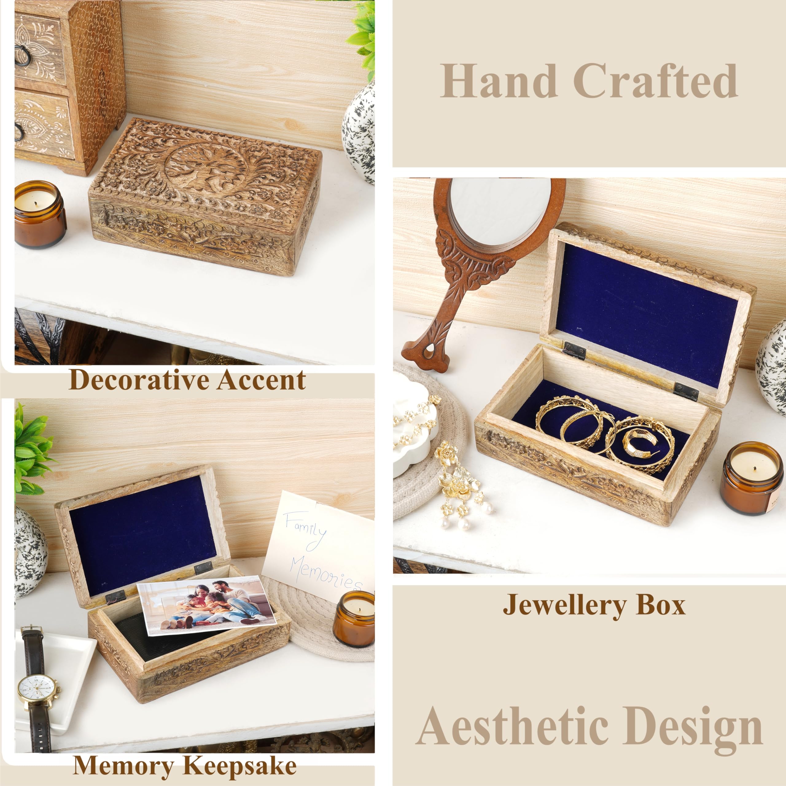 Ajuny Handmade Wooden Decorative Jewelry Storage Box French Rope Design Keepsake Trinket Holder, Treasure Chest Organizer Neckla