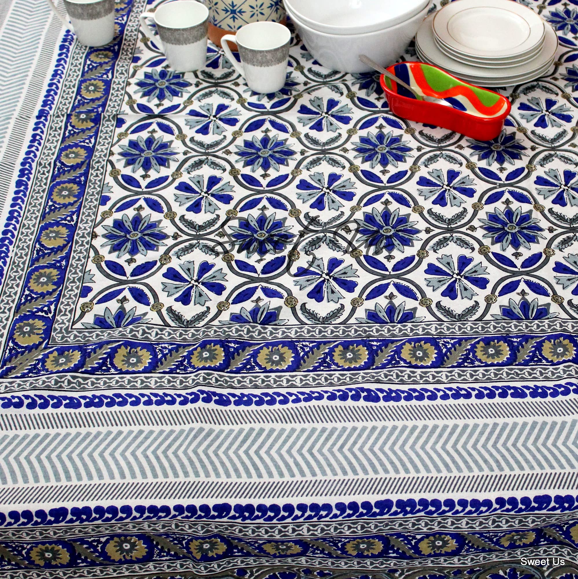 Sweet Us Cotton Sunflower Bliss Floral Tablecloth For Rectangle Tables And One Plain Napkin, Floral Kitchen Dining Table Cloth,
