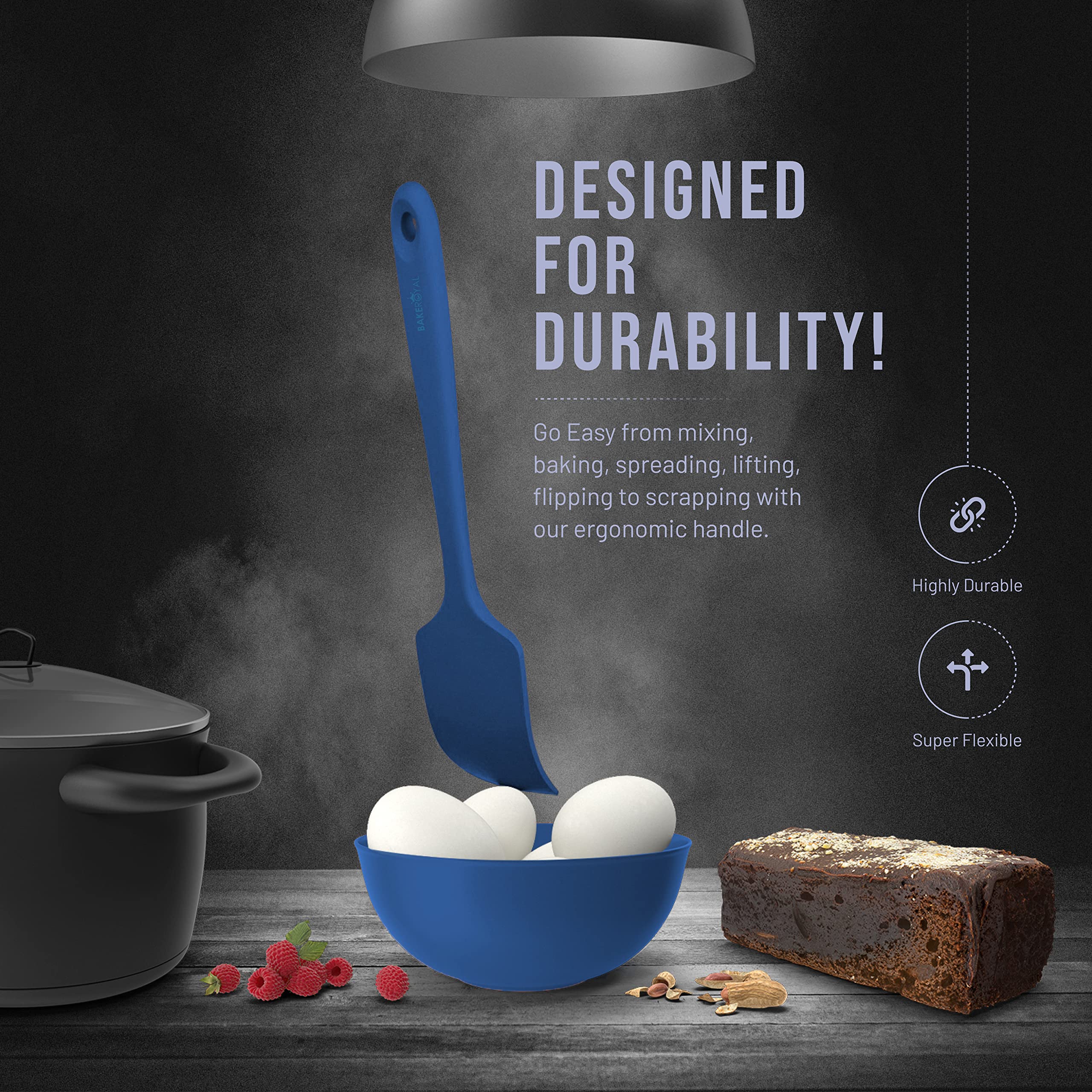 Bakeroyal Silicone Spatula Set - 4-Piece Rubber Spatulas Silicone Heat Resistant 600F For Everyday Task - Seamless Design Kitche