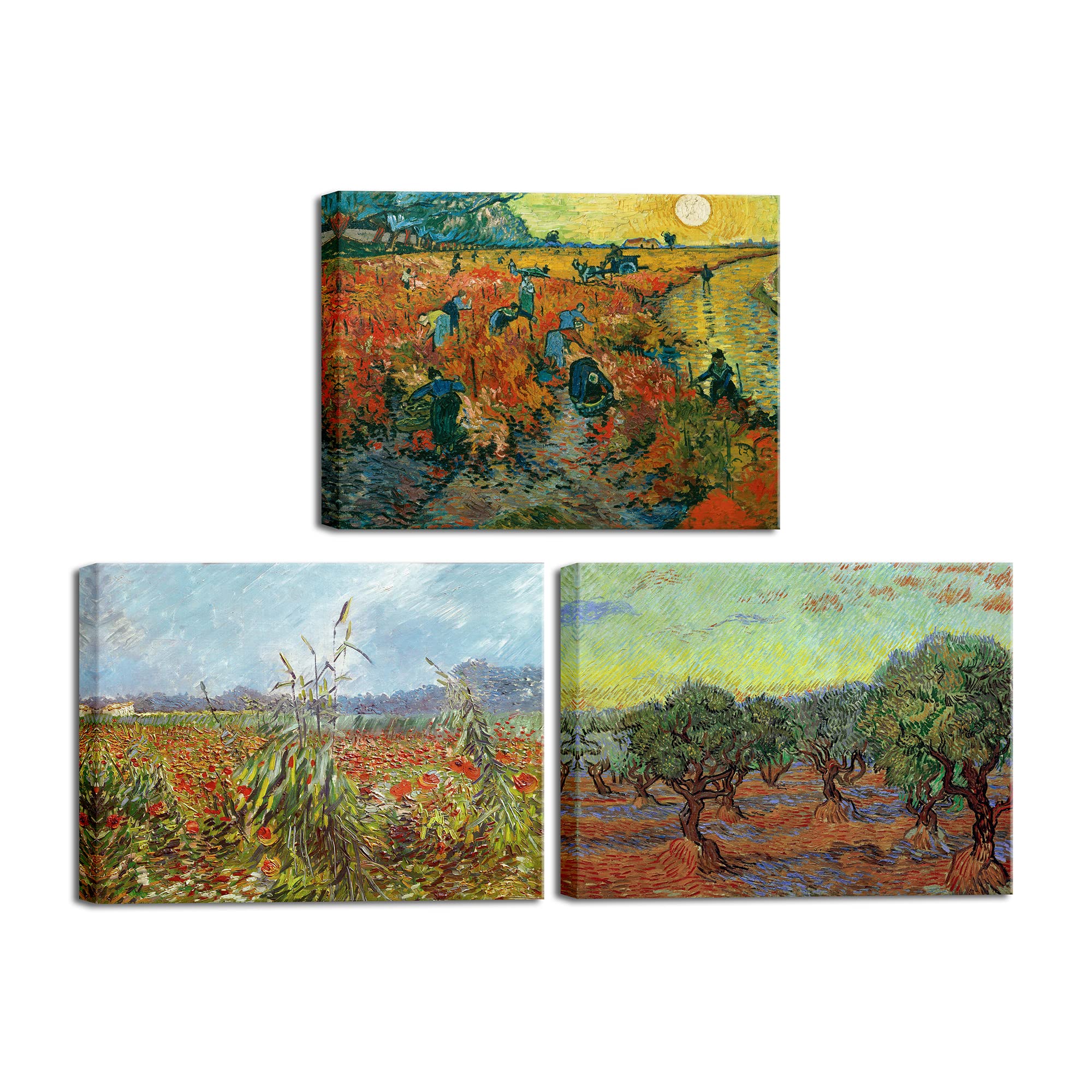 Wieco Art Olive Grove/Der Rote Weinberg/Green Ears Of Wheat Canvas Prints Of Vincent Van Gogh Canvas Wall Art Famous Paintings R
