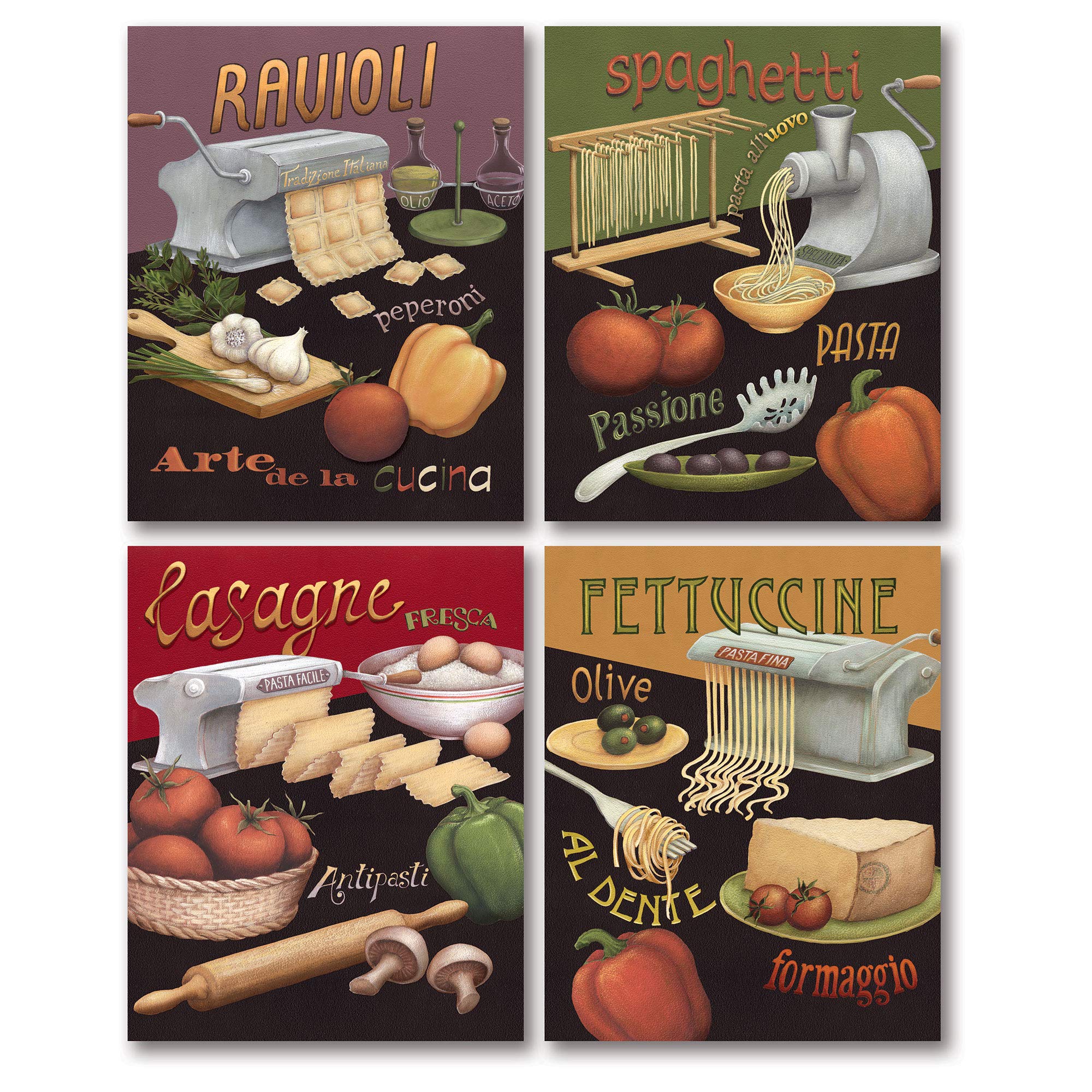 Set Of 4 Pasta Prints Italian Kitchen Spaghetti Ravioli Daphne Brissonnet 8X10