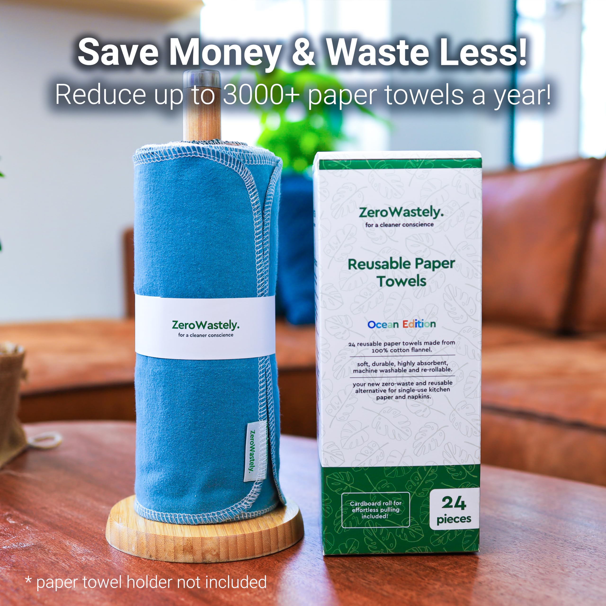 ZeroWastely Reusable Paper Towels - Value Pack of 24 Paperless Paper Towels! - 100% Cotton  Super Soft  Absorbent  Washable and Made to Last - Cut Back and Waste Less with Our Cloth Paper Towels