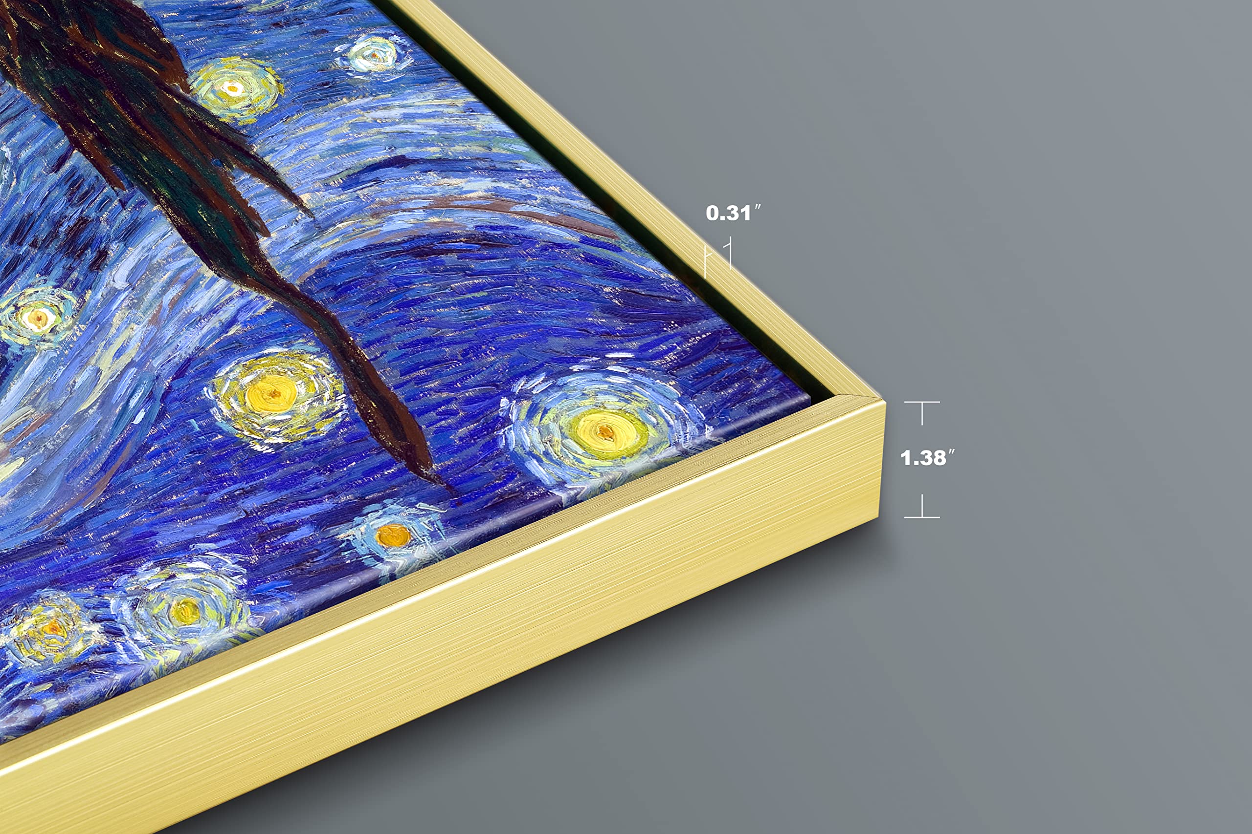 Wieco Art Framed Art Giclee Canvas Prints Of Starry Night By Vincent Van Gogh Paintings Reproduction Post-Impressionism Artwork