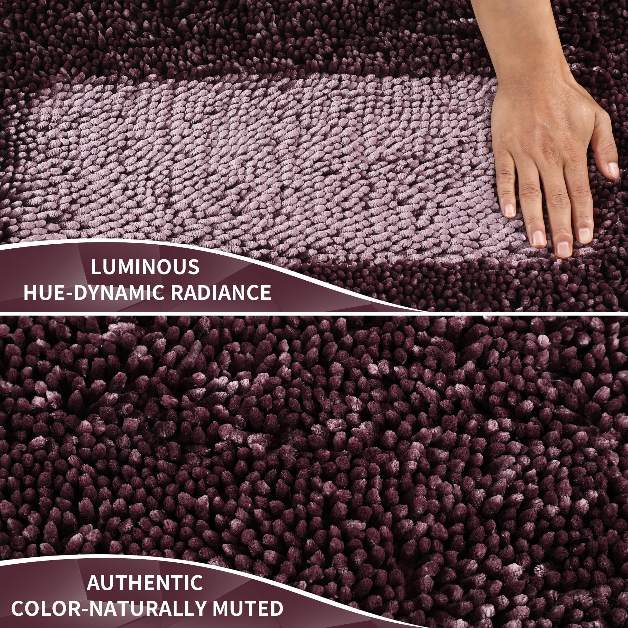 Yimobra Chenille Non-Slip Bathroom Rug  Shag Mat  Machine Washable Bath Mats with Water Absorbent  Soft  Bath Rugs Mats  31.5 x 19.8 Inches  Gary Purple