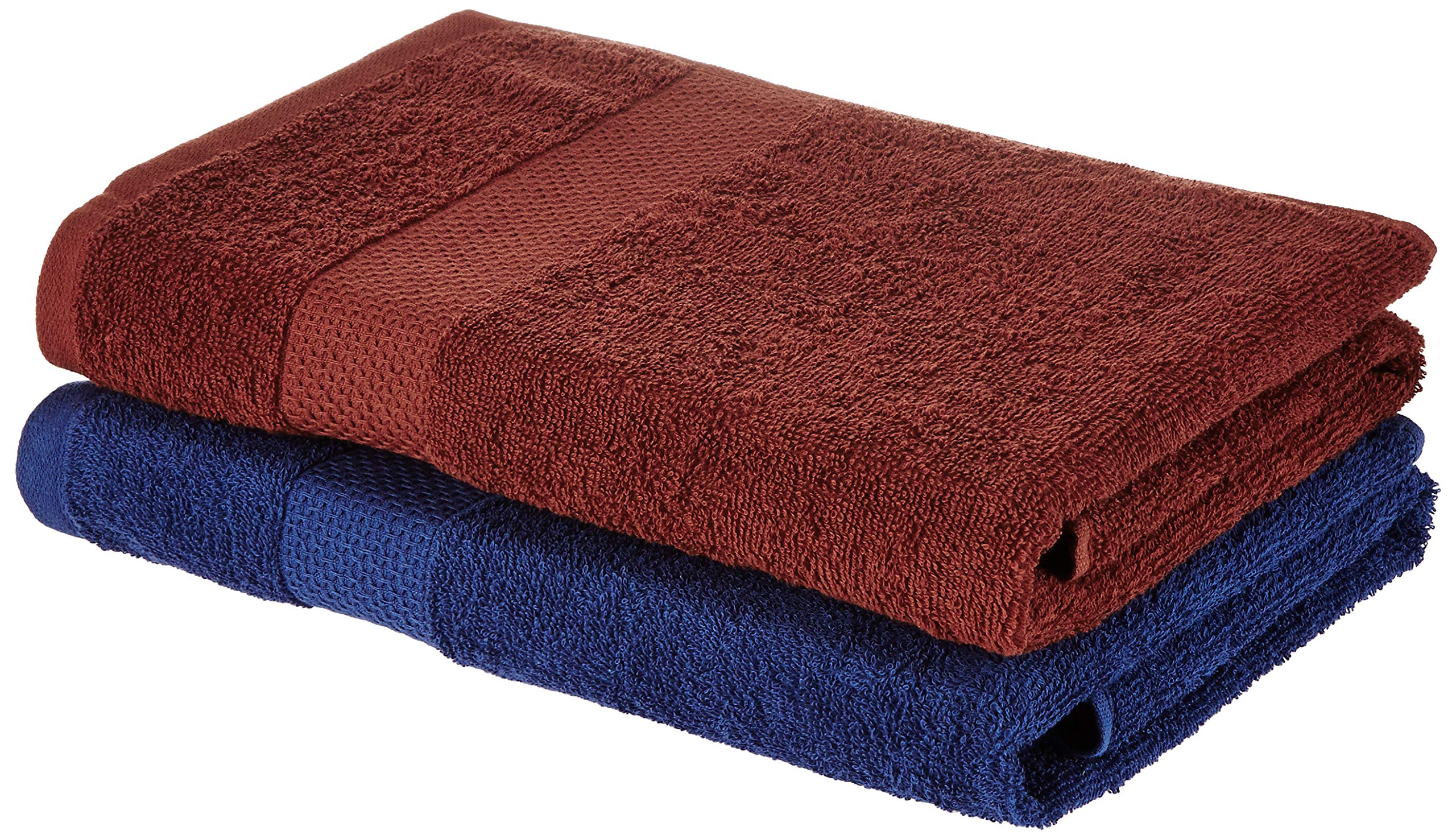 Amazon Brand - Solimo Cotton 2 Piece Bath Towel Set, 380 Gsm (Twilight Blue, Brick Red)