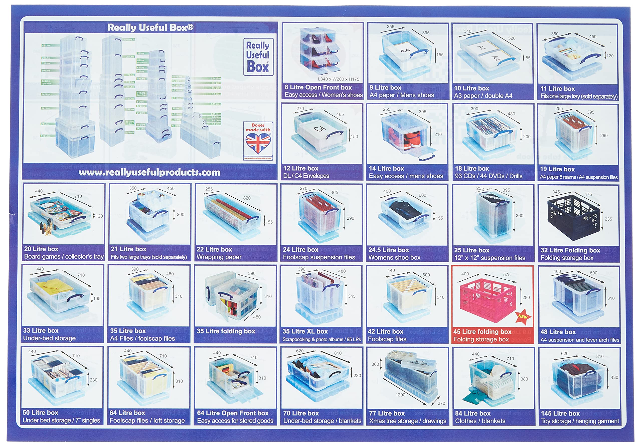 Really Useful Box 19 Liter Plastic Stackable Storage Container With Snap Lid & Built-In Clip Lock Handles For Home Or Office Org