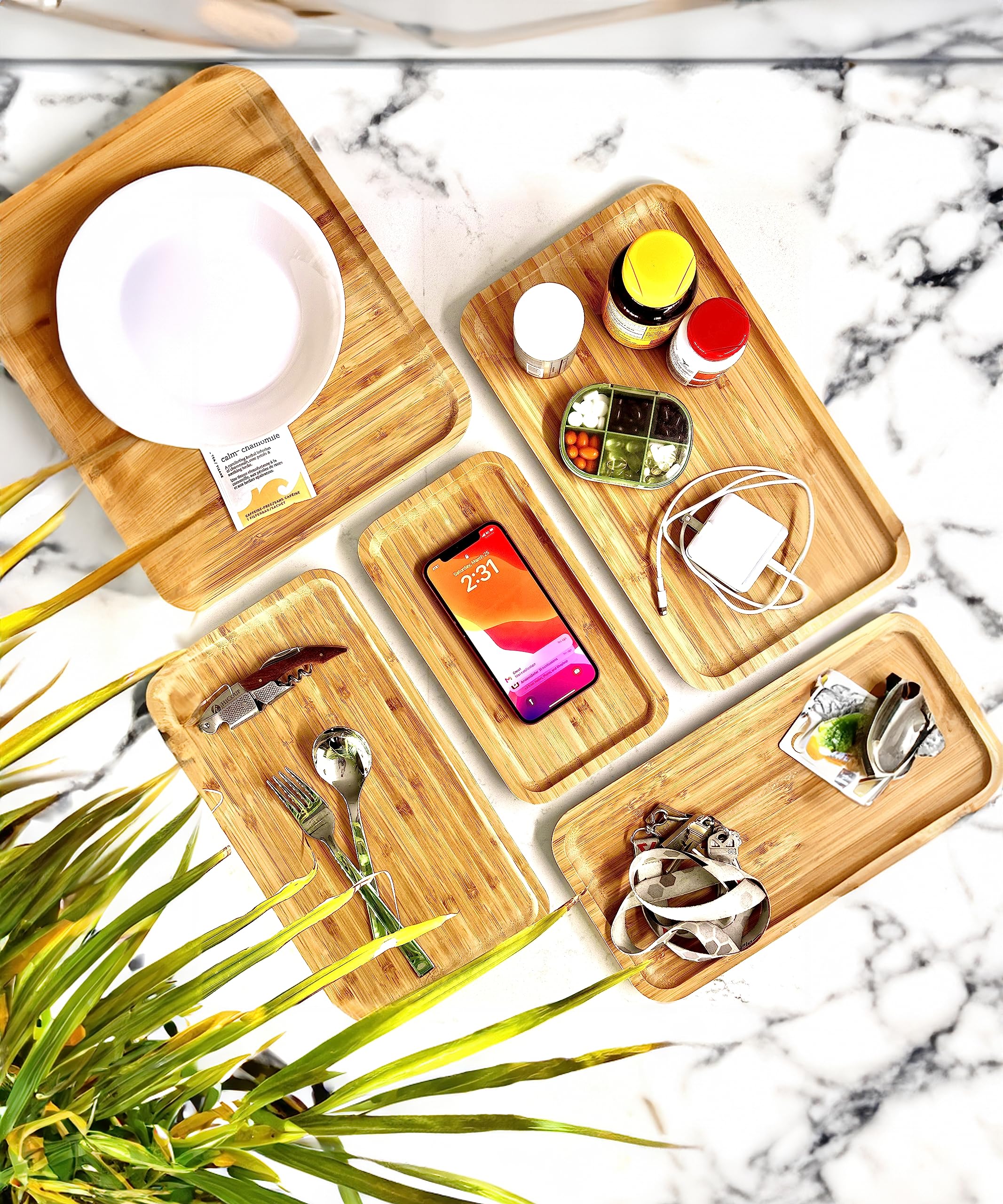 Bam & Boo Bamboo Serving Tray - Natural Minimalist Rectangular 11.3" x 6.2" x 0.8" for Coffee, Tea, Food, Drinks, Storage,