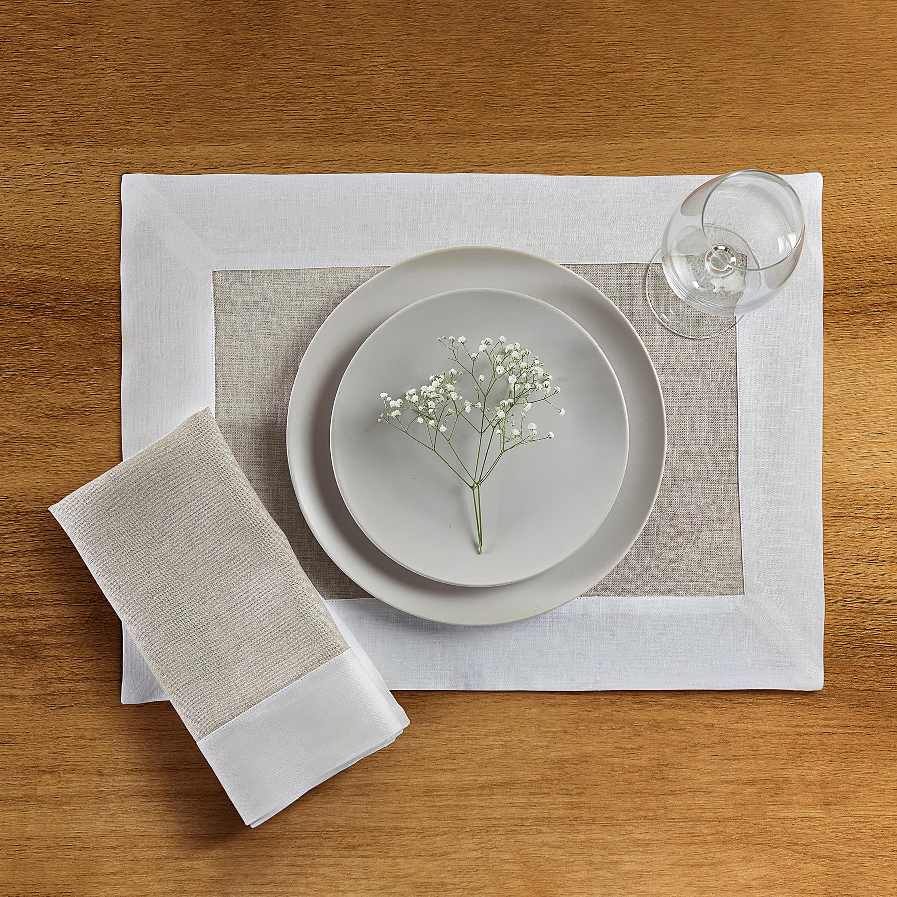 Solino Home Linen Dinner Napkins 20 X 20 Inch - 100% Pure Linen White And Natural Cloth Napkins Set Of 4 - Contempo, Handcrafted