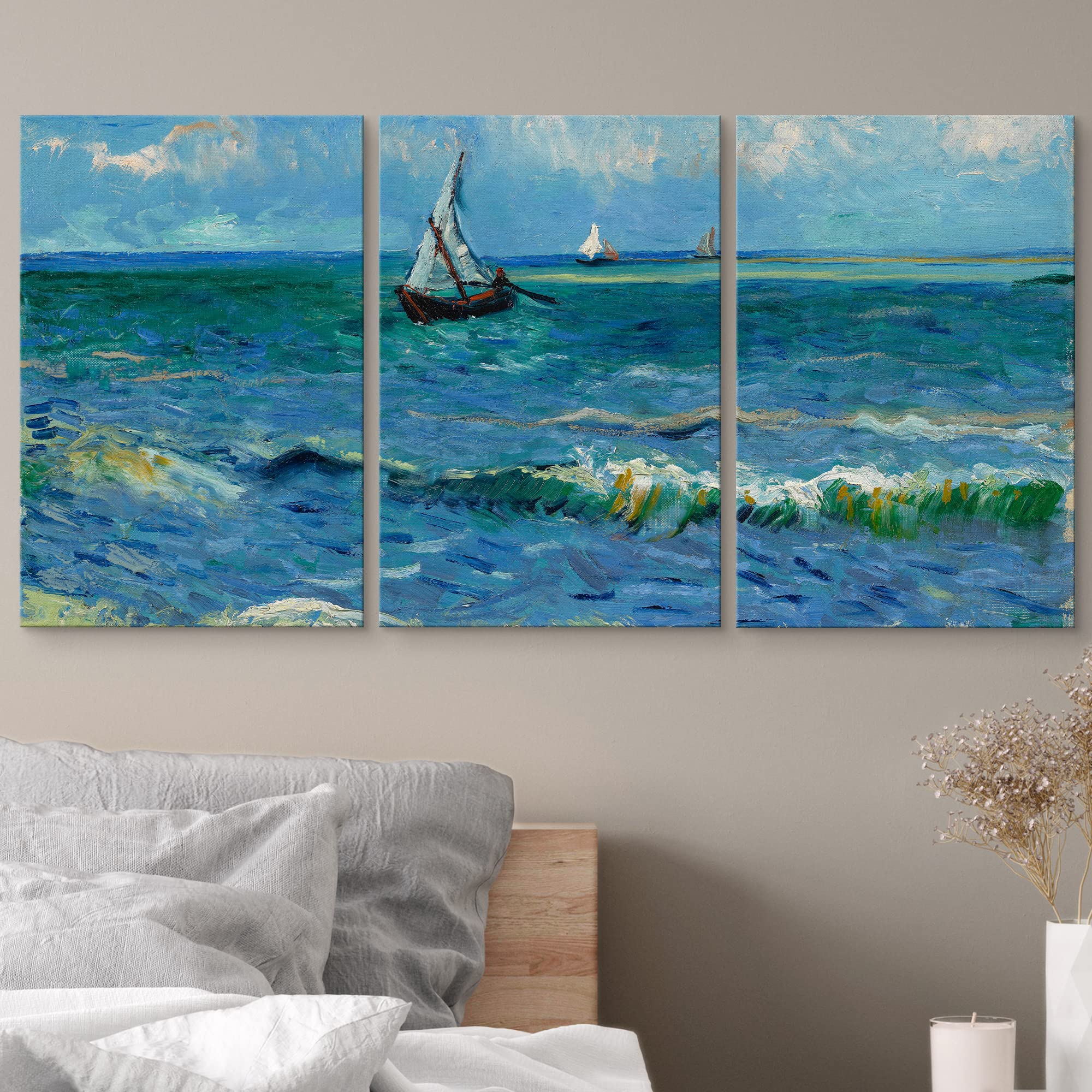 Wall26 Canvas Print Wall Art Set Seascape By Vincent Van Gogh Nature Wilderness Illustrations Fine Art Relax/Calm Multicolor For