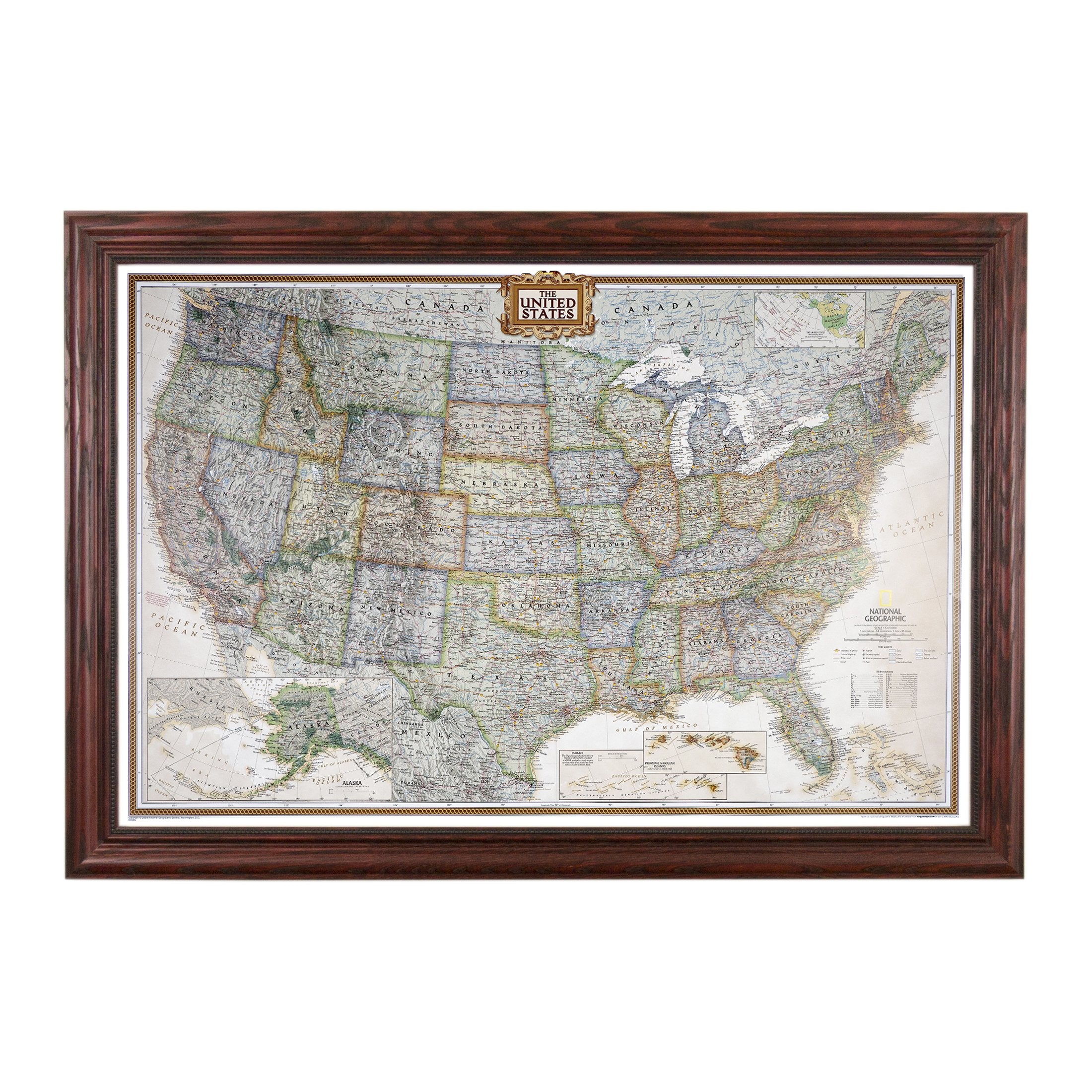 Push Pin Travel Maps - Executive Us - Solid Wood Cherry Framed Pin Map For Tracking Your Travels - 27.5'' X 39.5'' - 8 Handcraft