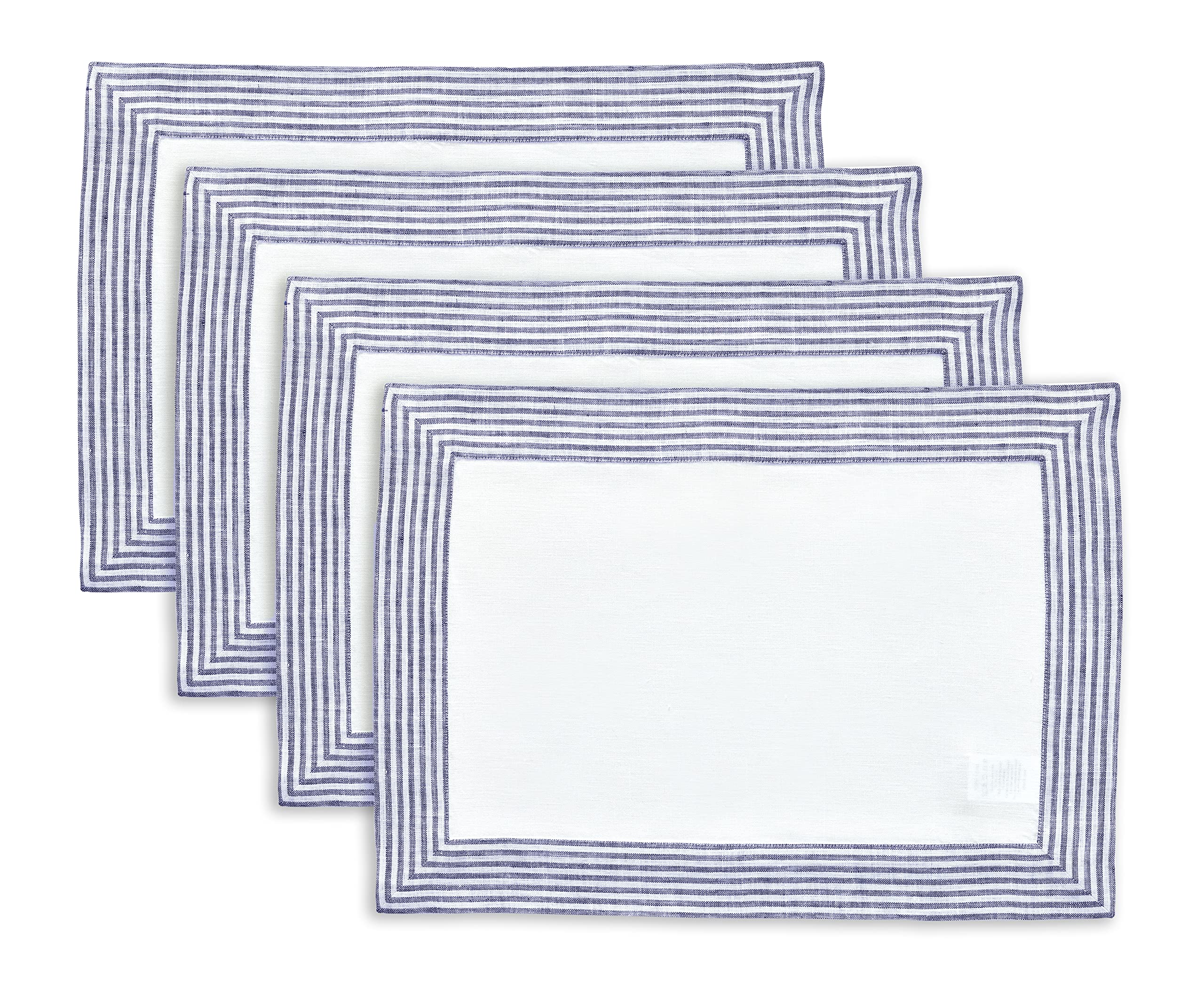 Solino Home Linen Placemats Set Of 4-100% Pure Linen Cloth Fabric Placemats Navy - 19'' L X 14'' W Inch Washable Dining Place Ma