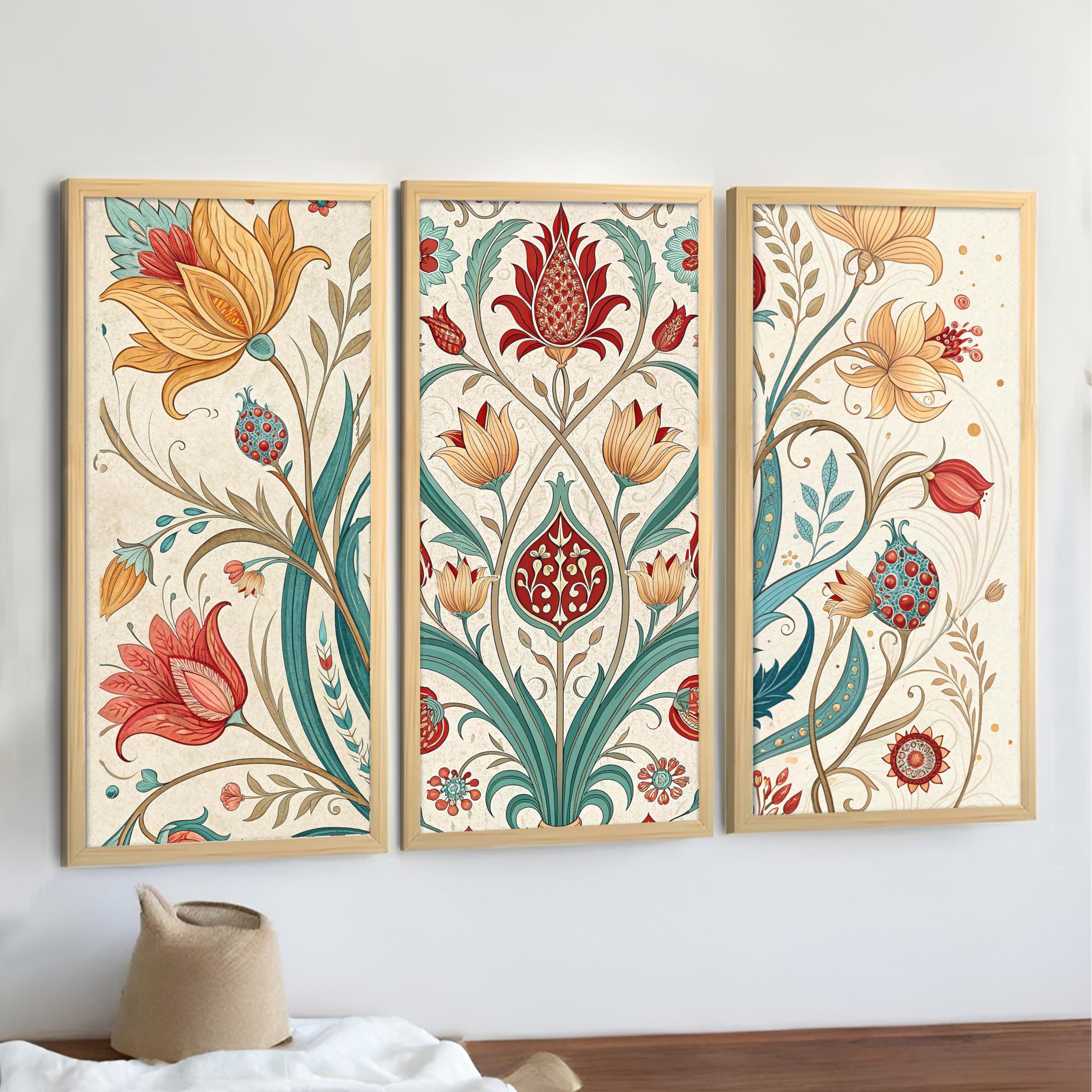 Paintingmantra Framed Painting Art Print Set Of 3 Floral Turkish And Islamic Wall Art Prints For Living Room Bedroom Home Decor 