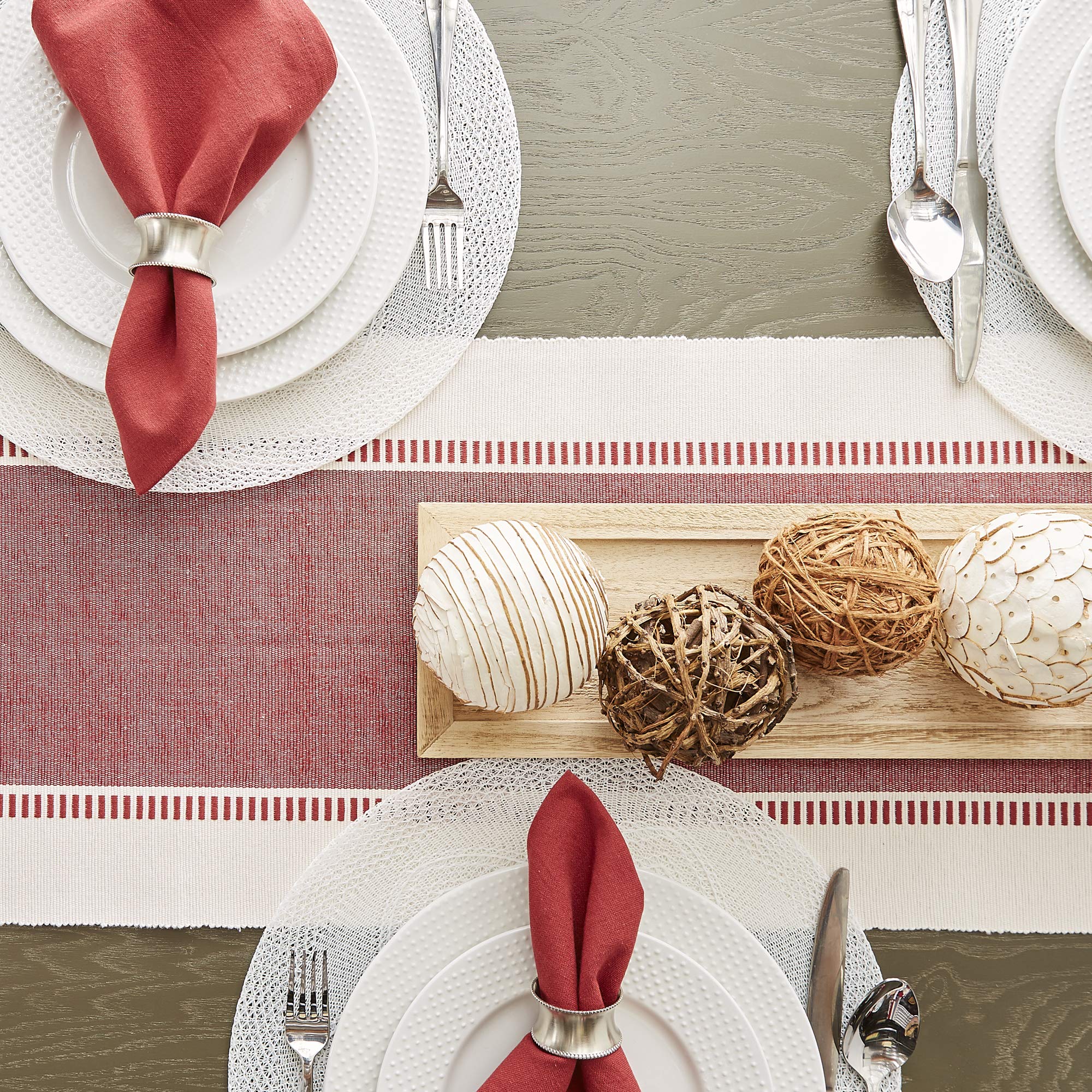 DII Barn Red Dobby Stripe Table Runner 13x72