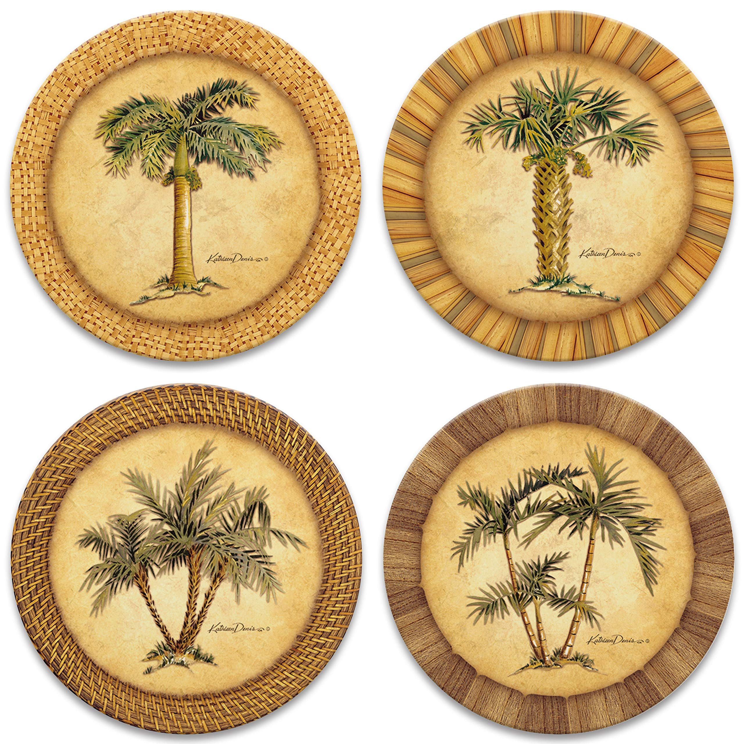 Coasterstone Assortment Absorbent Stone Drink Coasters, Palm Tree, Beige, Brown, Green