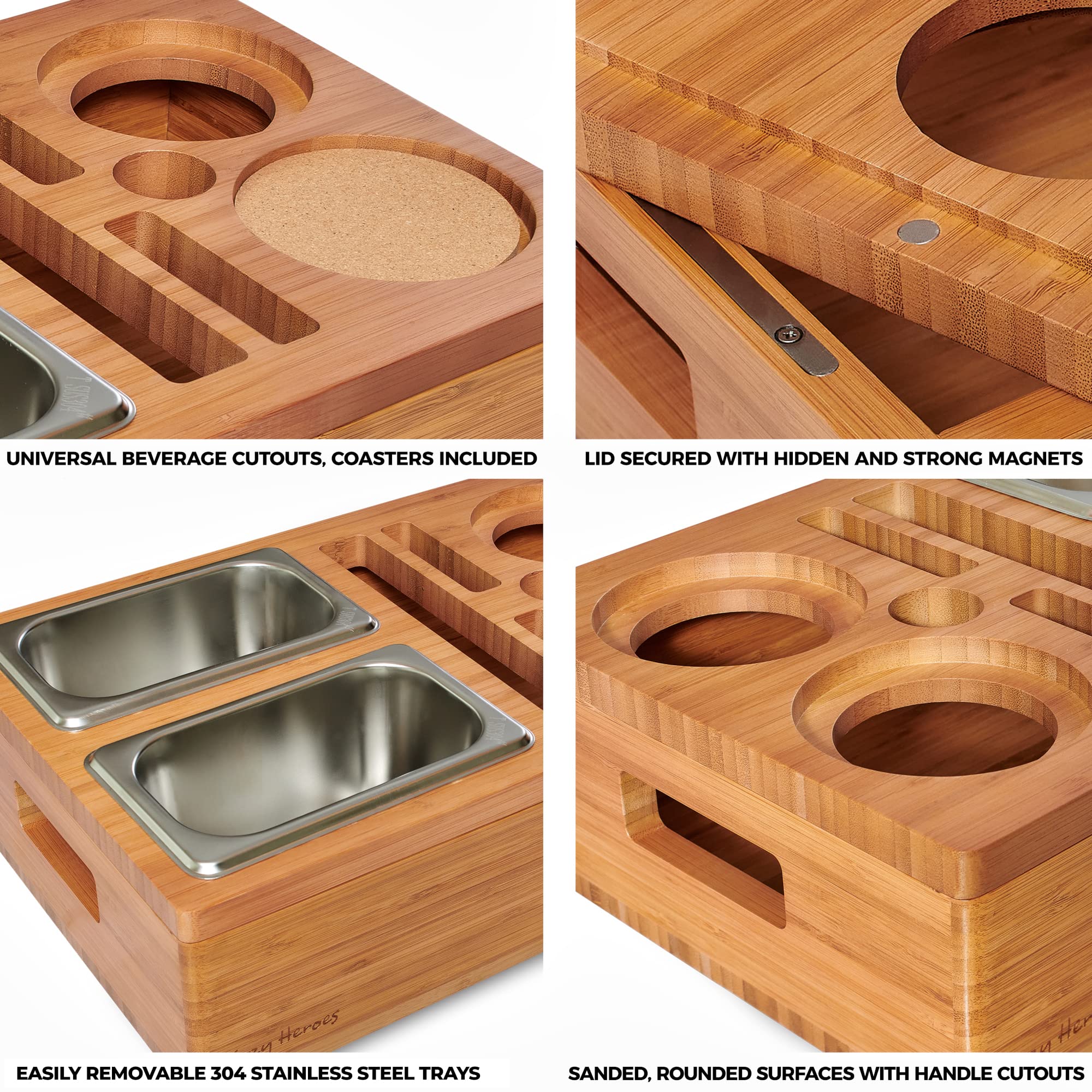 Cozy Heroes Bamboo Couch Console Caddy: Ultimate Couch Cup Holder Tray, Middle-Couch Organizer, Drink Holder With Removable Magn