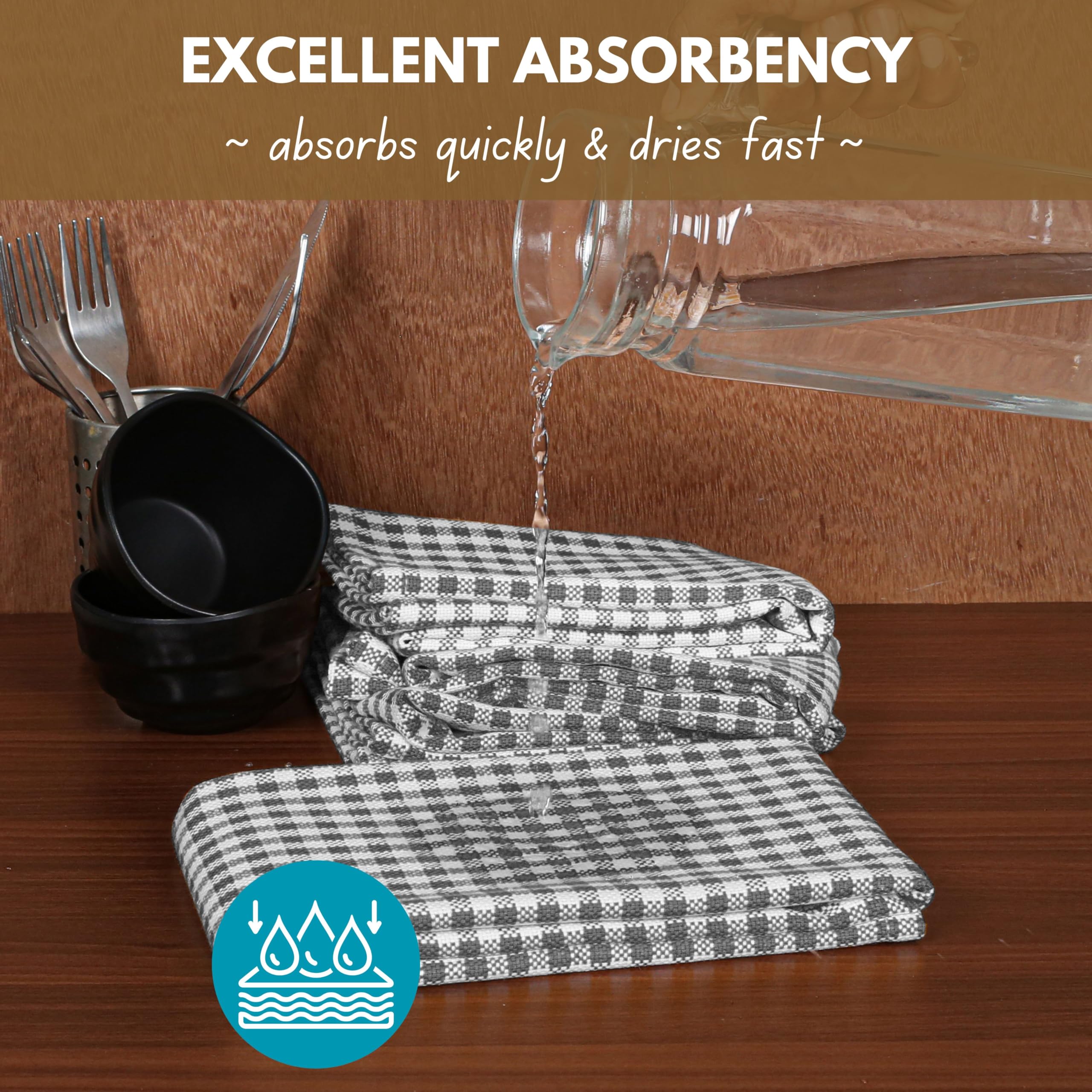 Native Fab 4 Pack Gingham Plaid Kitchen Towels 16''X26'' - 100% Cotton Absorbent Washable Tea Towels, Kitchen Cloths, Restaurant