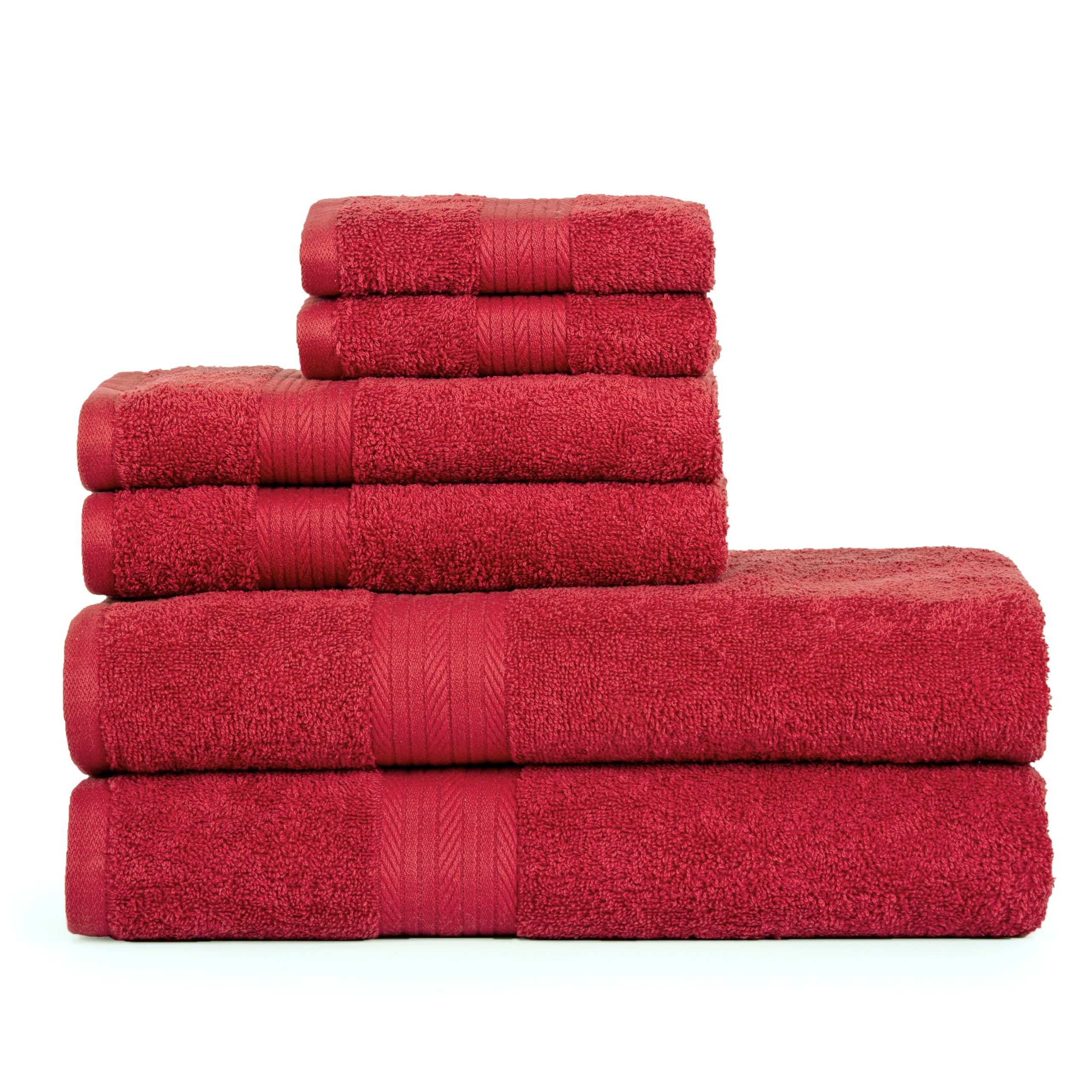 Ample Decor 100% Cotton 6 Piece Bathroom Towels Set  2 Bath Towels  2 Hand Towels  2 Washcloths  Quick Drying - Christmas Red Towel Sets