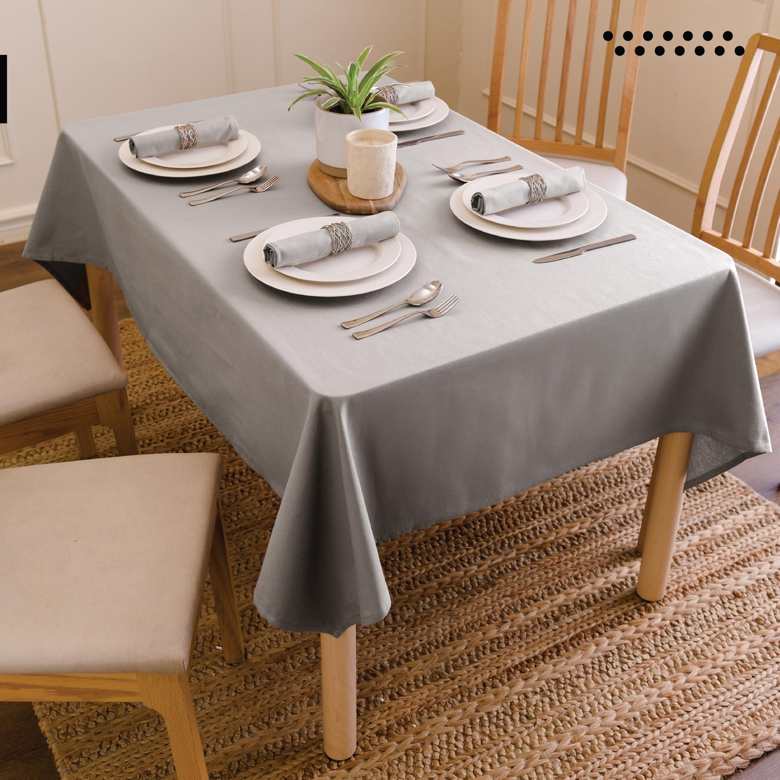 Encasa 100% Cotton Canvas Tablecloth with Grey Solid Color & Rectangular Size 56x84 in  7 ft for Dinning Table Fall Decoration  Halloween & Christmas Festivals - Machine Washable