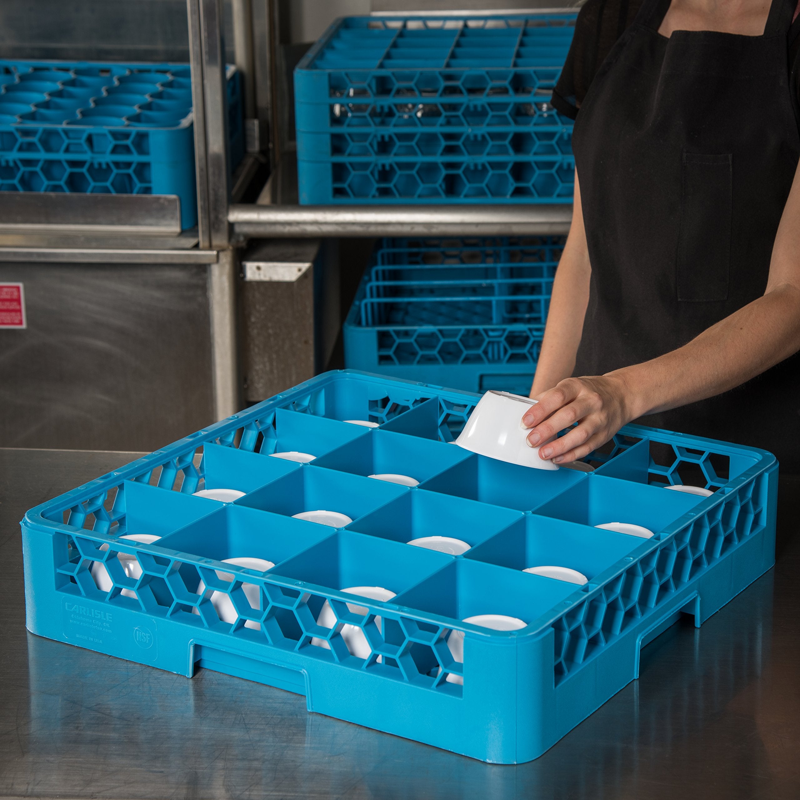 Carlisle Foodservice Products Rg1614 Opticlean 16 Compartment Glass Rack, 4.45'' Compartments, Blue (Pack Of 6)