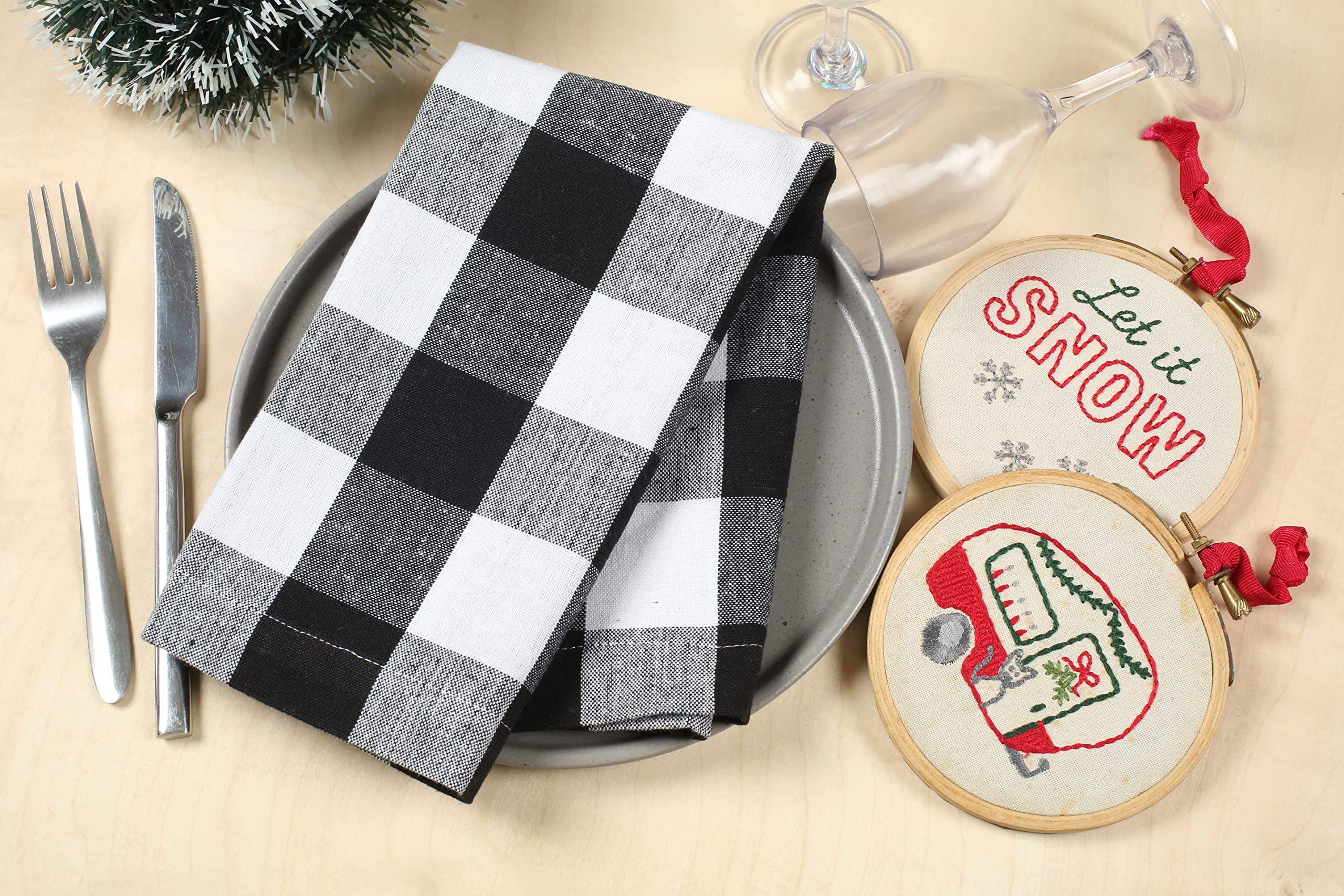 Buffalo Plaid Cloth Napkin Black White, Check Napkin,Cotton Cloth Napkins For Christmas Decoration,Dinner Napkins Cloth,Dinner N